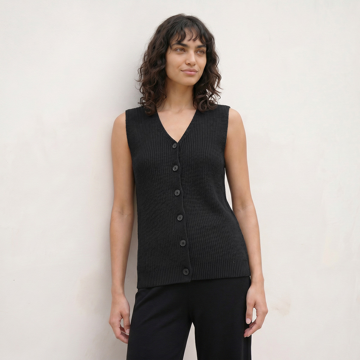 Splash Youth Ribbed V-neck Sleeveless Cardigan