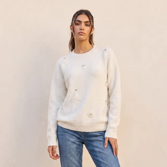 Splash Youth Embellished Crew Neck Sweater