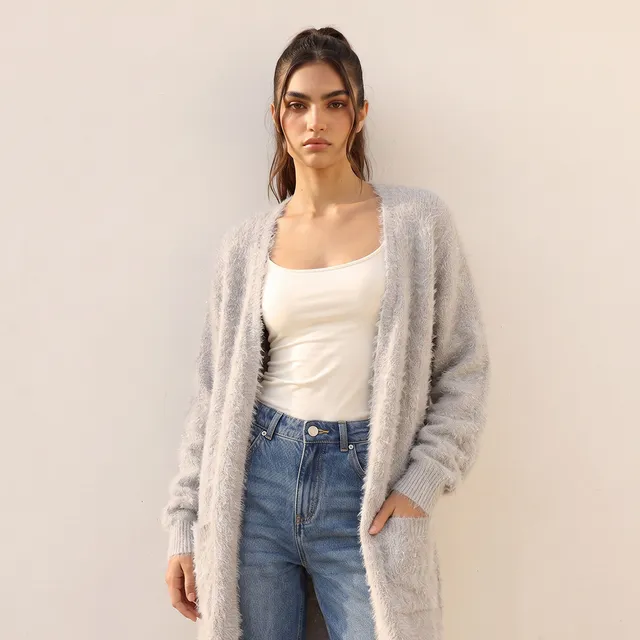 Splash Youth Fuzzy Fur Longline Cardigan