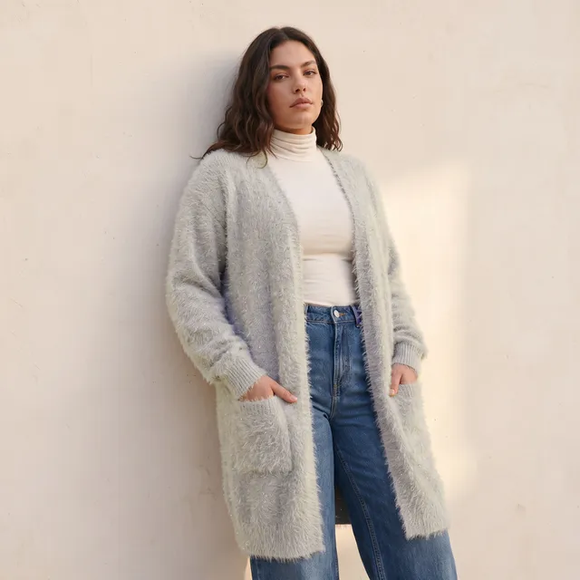Splash Youth Fuzzy Fur Longline Cardigan – image 2