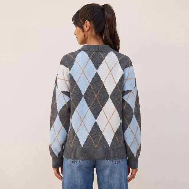 Splash Youth Argyle Texture Collared Sweater – image 3