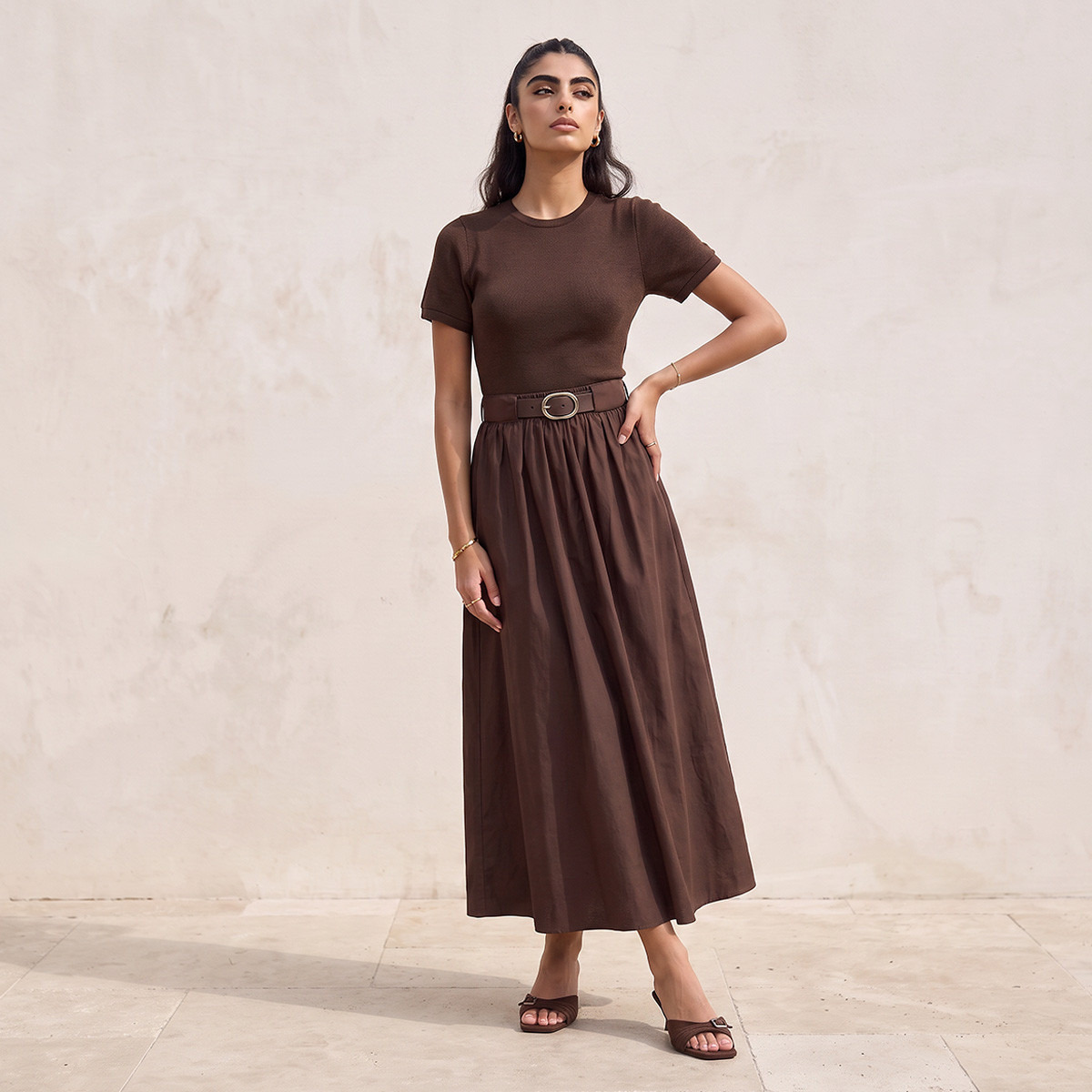 Splash Youth Maxi A-line Cotton Dress with Belt