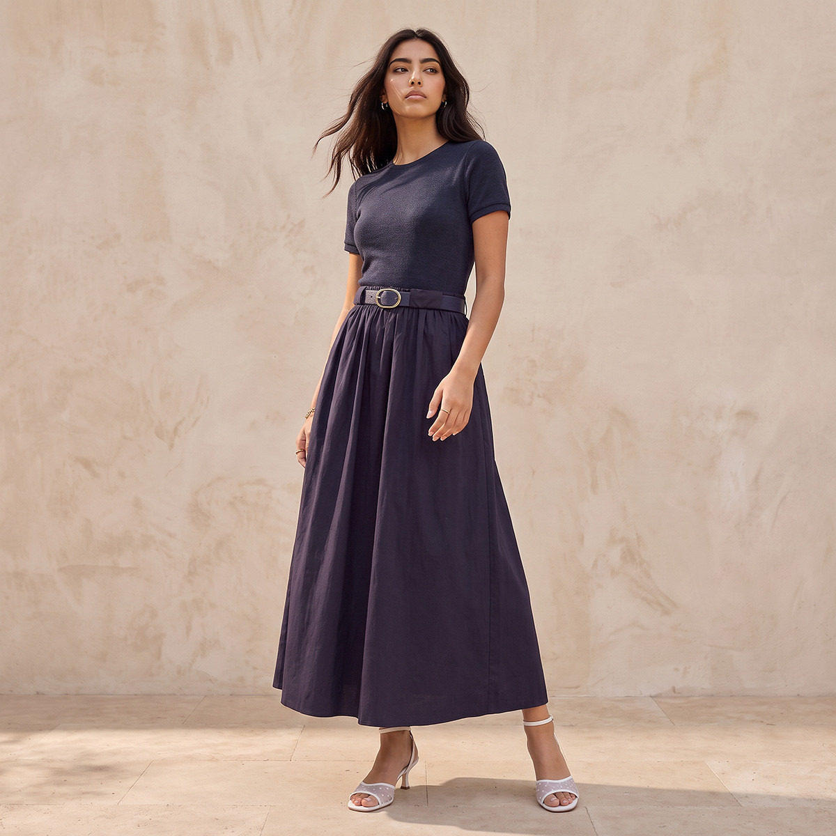 Splash Youth Maxi A-line Cotton Dress with Belt