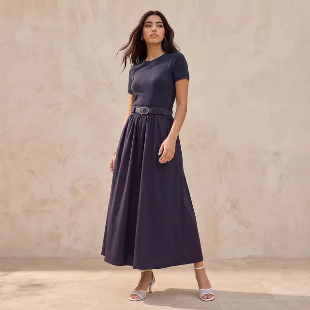 Splash Youth Maxi A-line Cotton Dress with Belt – image 2