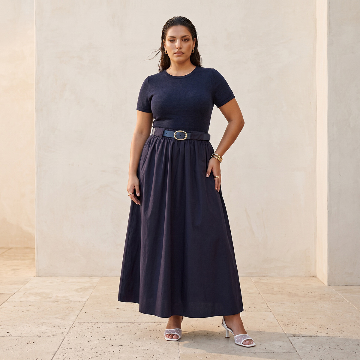Splash Youth Maxi A-line Cotton Dress with Belt