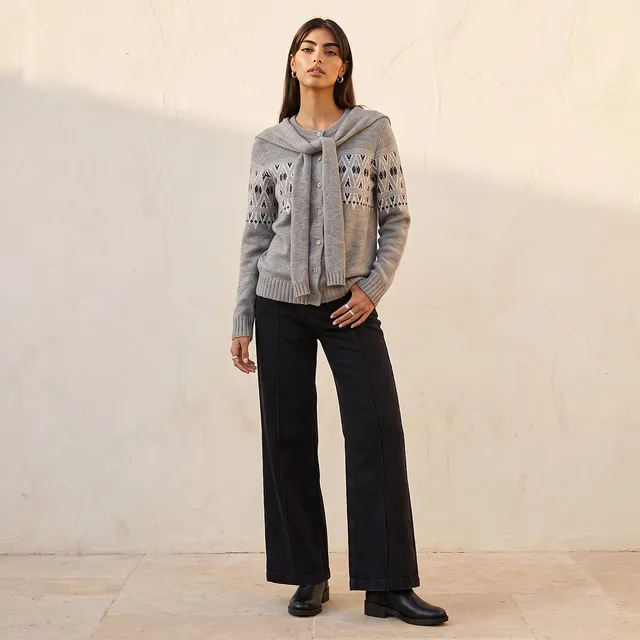 Splash Youth Textured Cardigan with Tie-Up Scarf – image 2