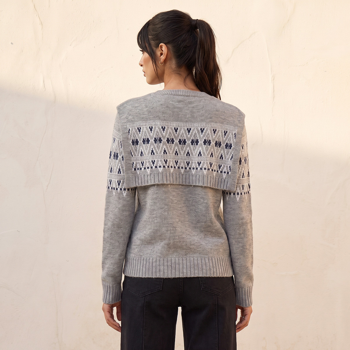Splash Youth Textured Cardigan with Tie-Up Scarf