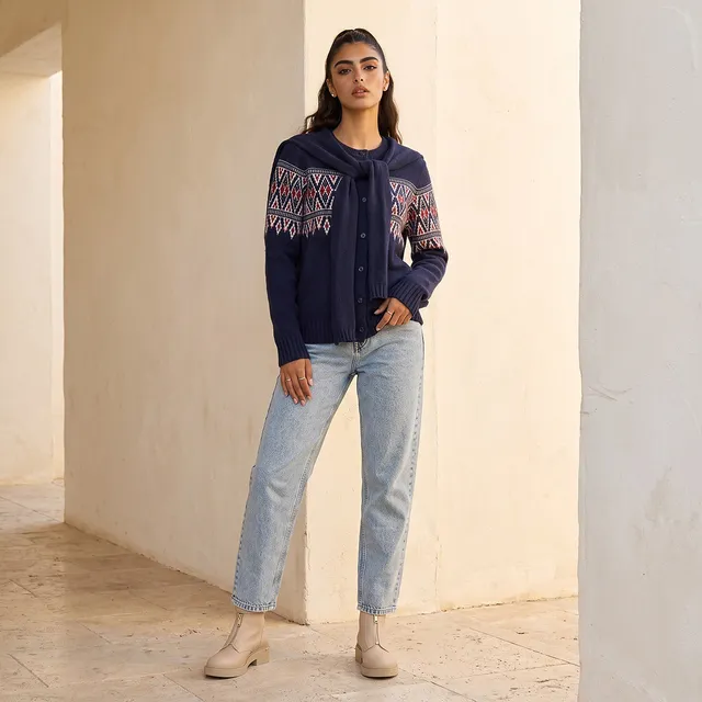 Splash Youth Textured Cardigan with Tie-Up Scarf – image 2