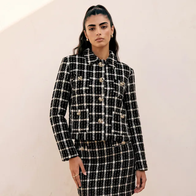 Splash Youth Tweed Crop Jacket with Checked Design – image 2