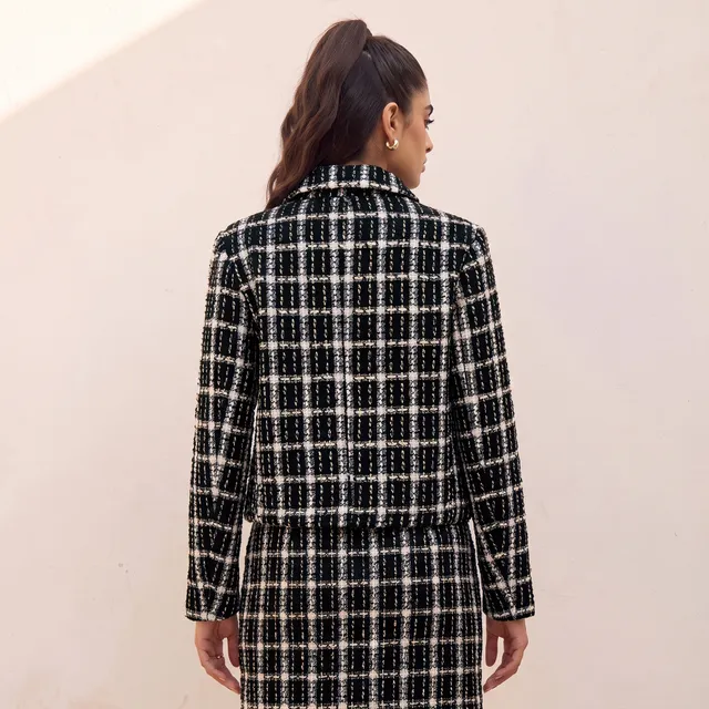 Splash Youth Tweed Crop Jacket with Checked Design – image 4