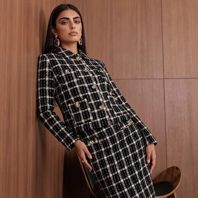 Splash Youth Tweed Crop Jacket with Checked Design