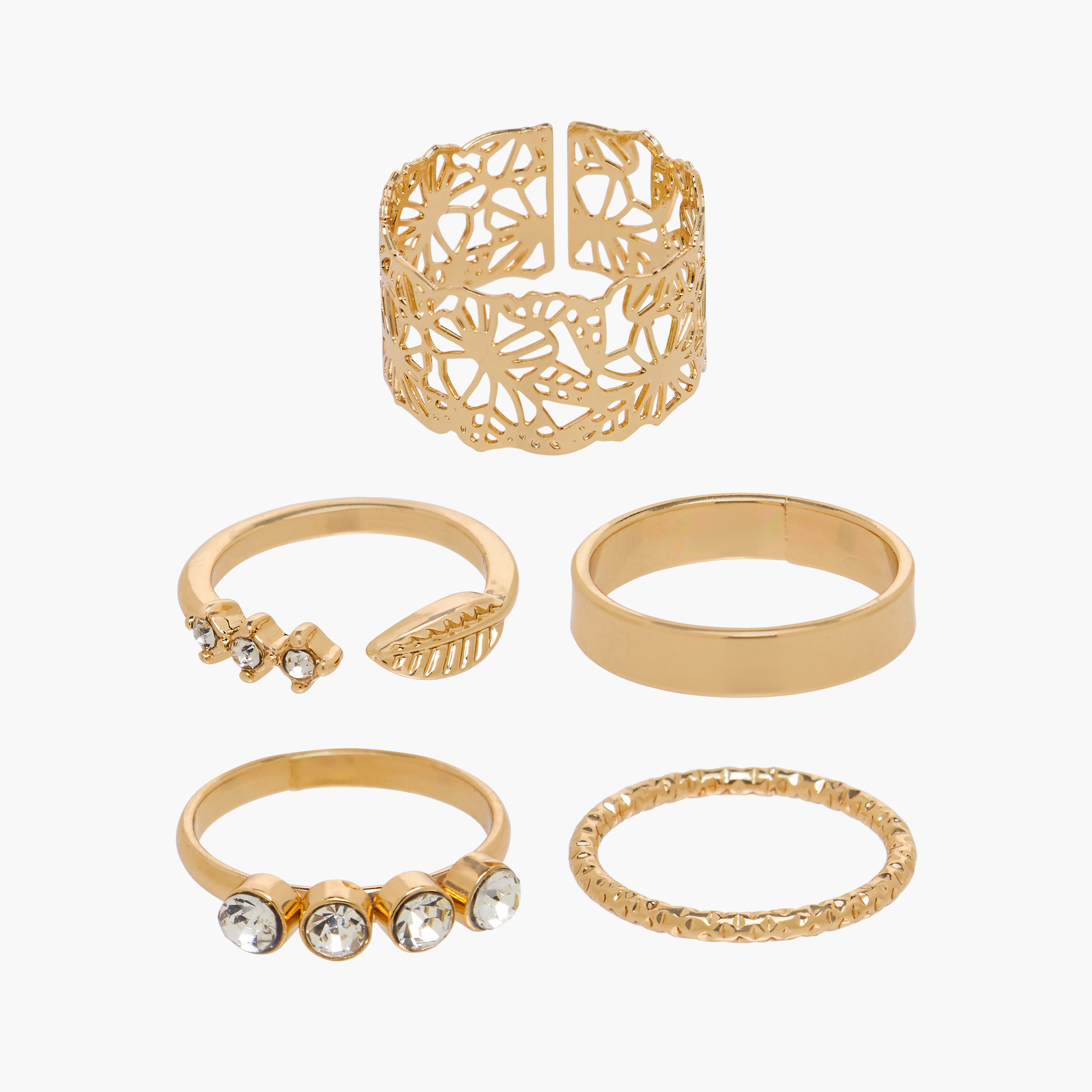 Stackable 5-Piece Ring Set, Gold Tone