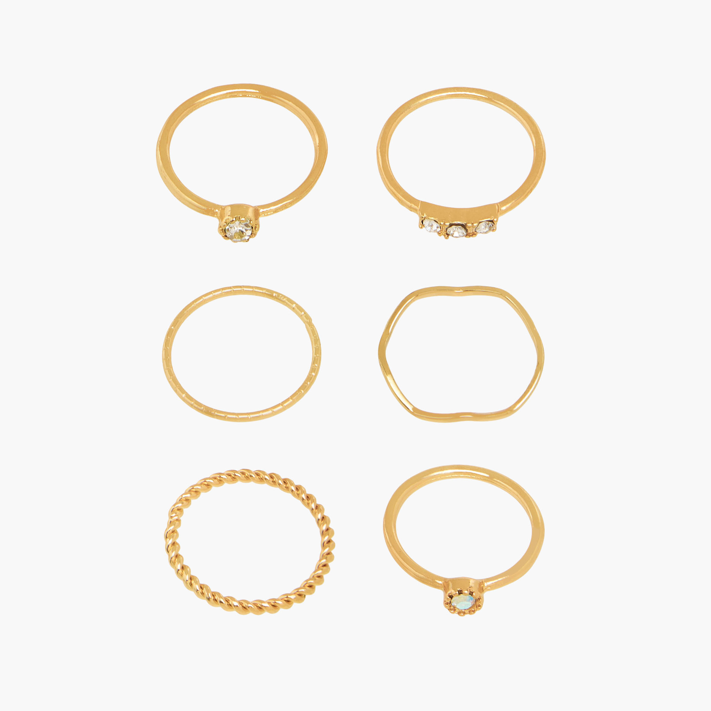 6-Piece Assorted Ring Sets Gold Tone
