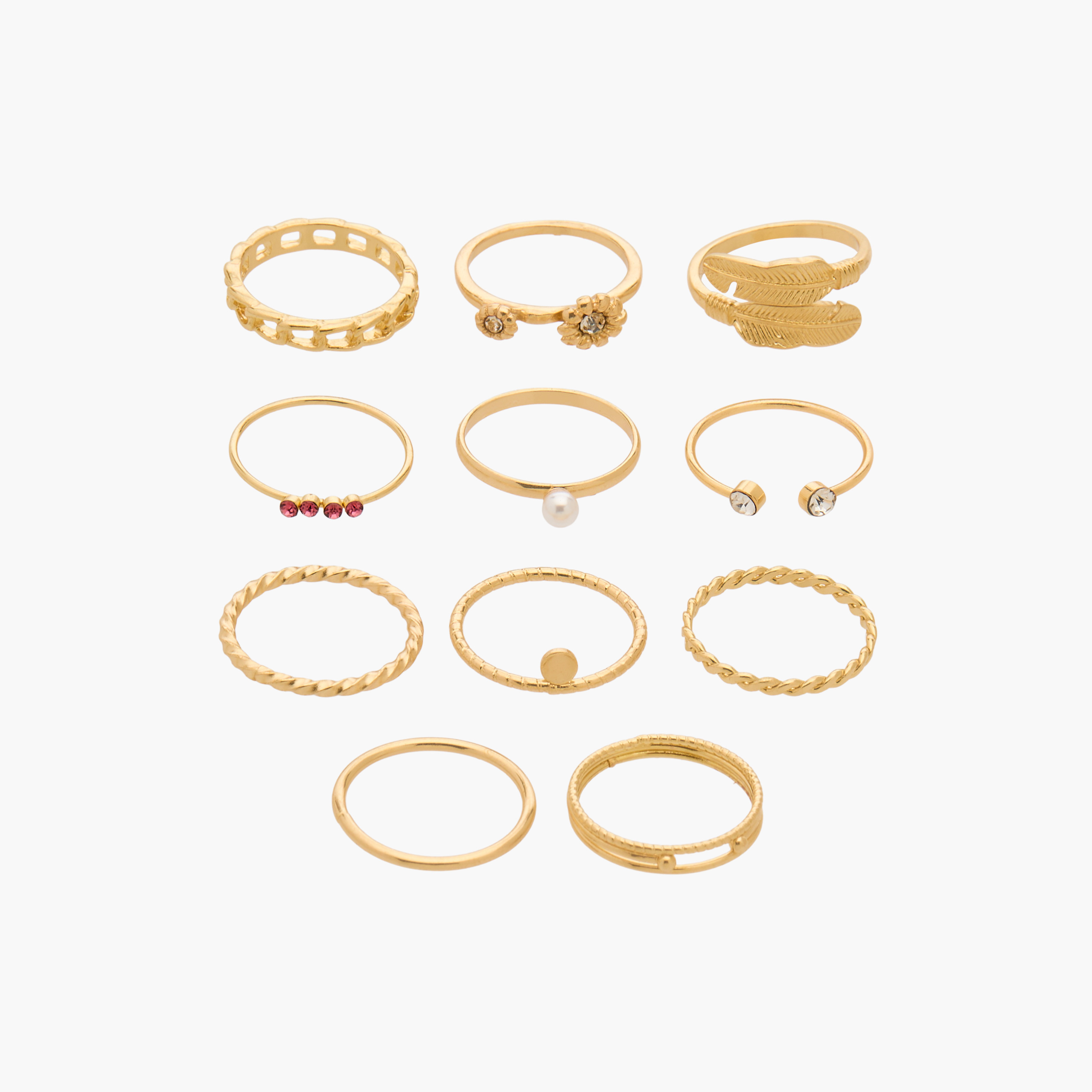 11-Piece Stackable Ring Set, Gold Tone