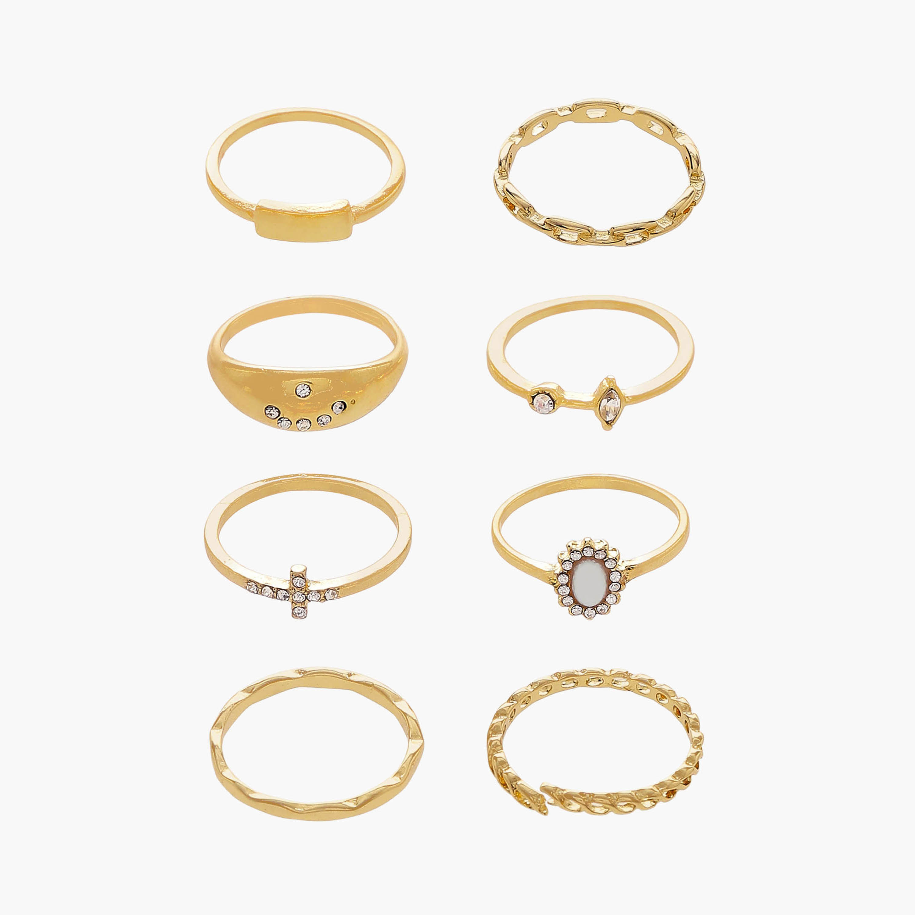8-Piece Ring Set Gold Tone