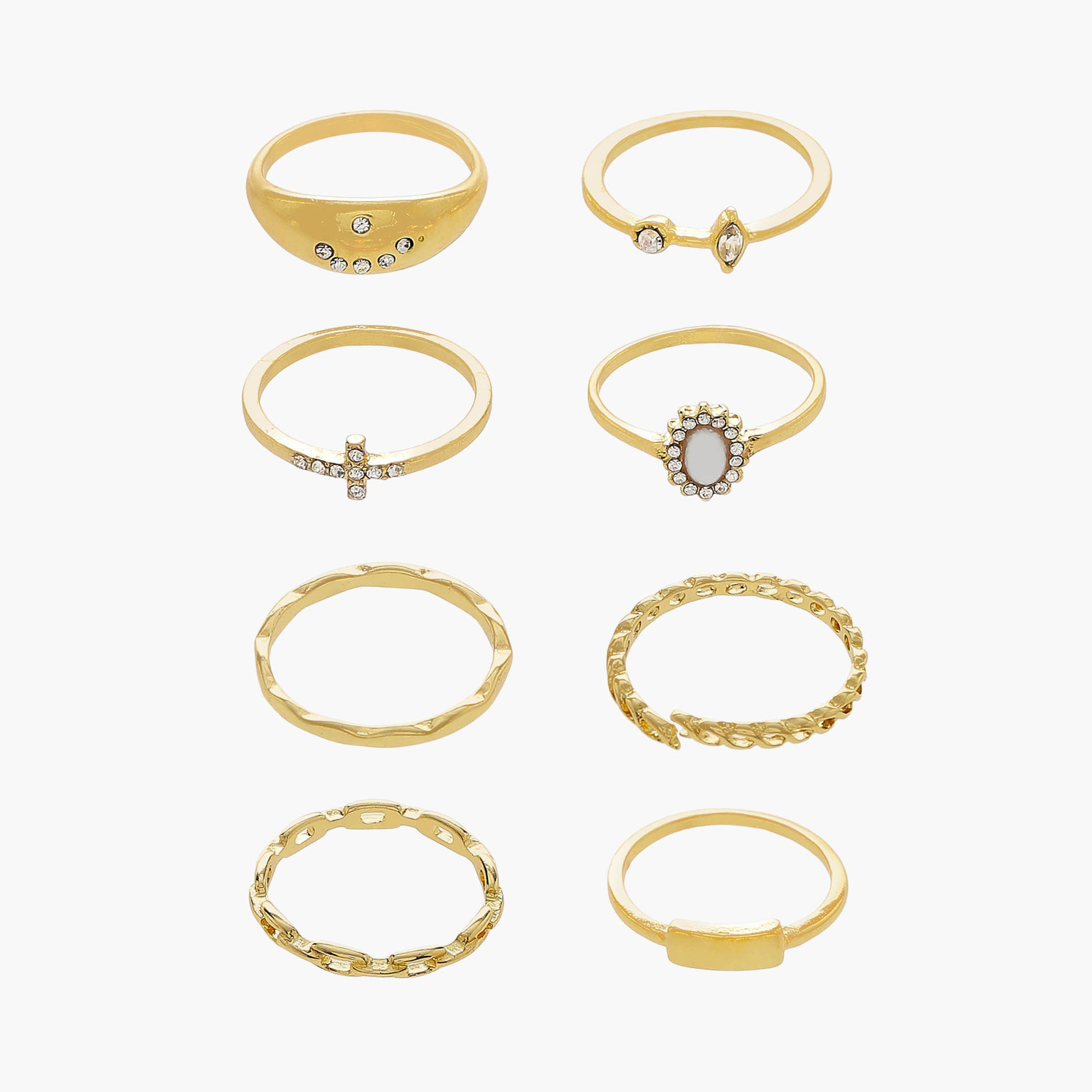 8-Piece Embellished Ring Set Gold