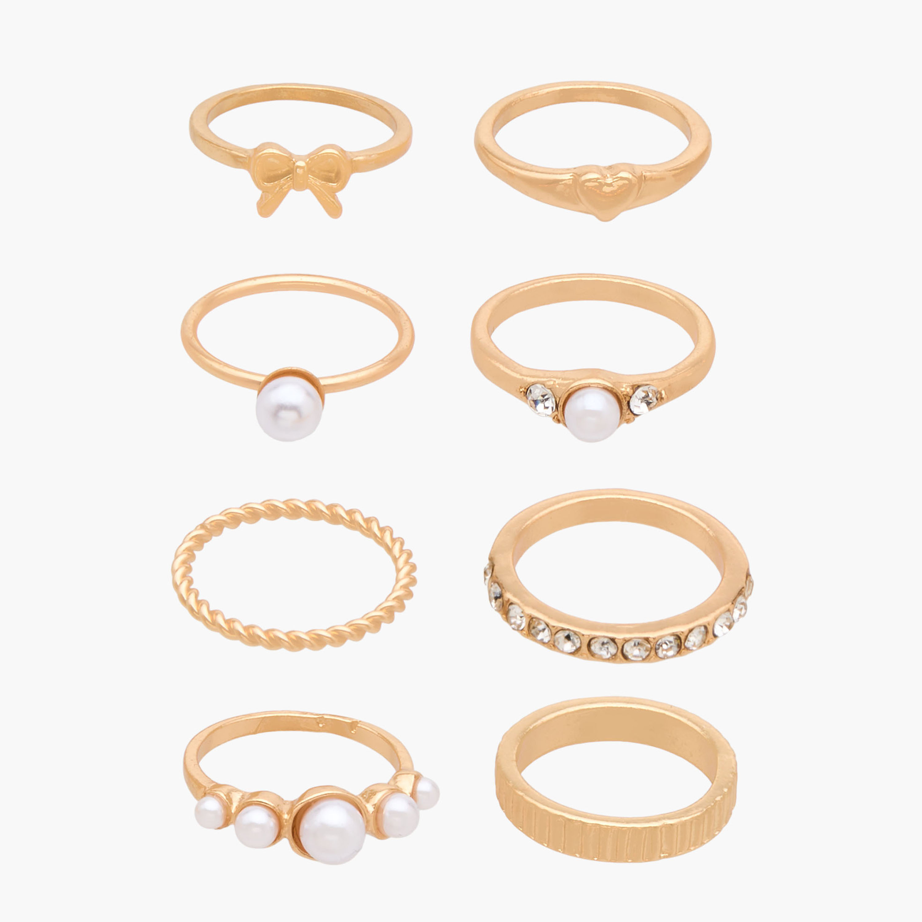 8-Pc Stackable Ring Sets Assorted Designs Gold