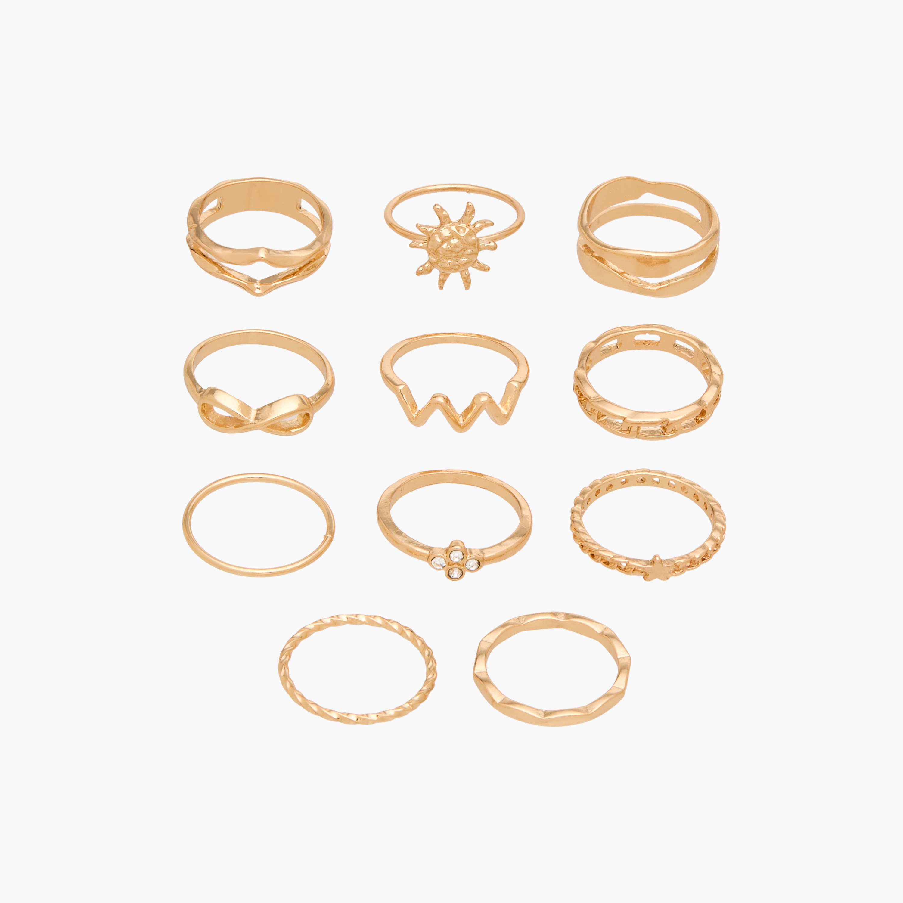 11-Piece Ring Set Gold Tone