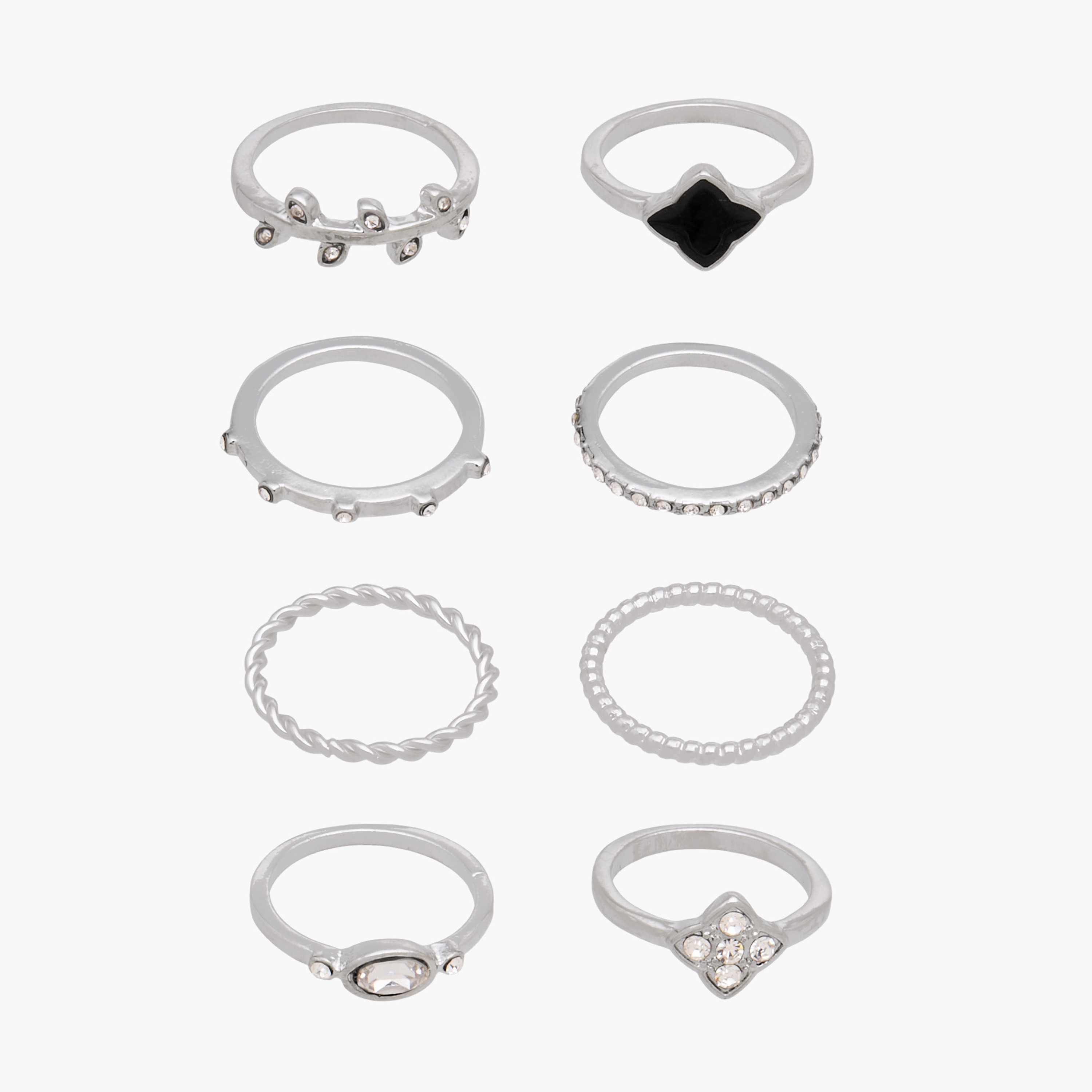 8-Piece Embellished Ring Sets Silver Tone