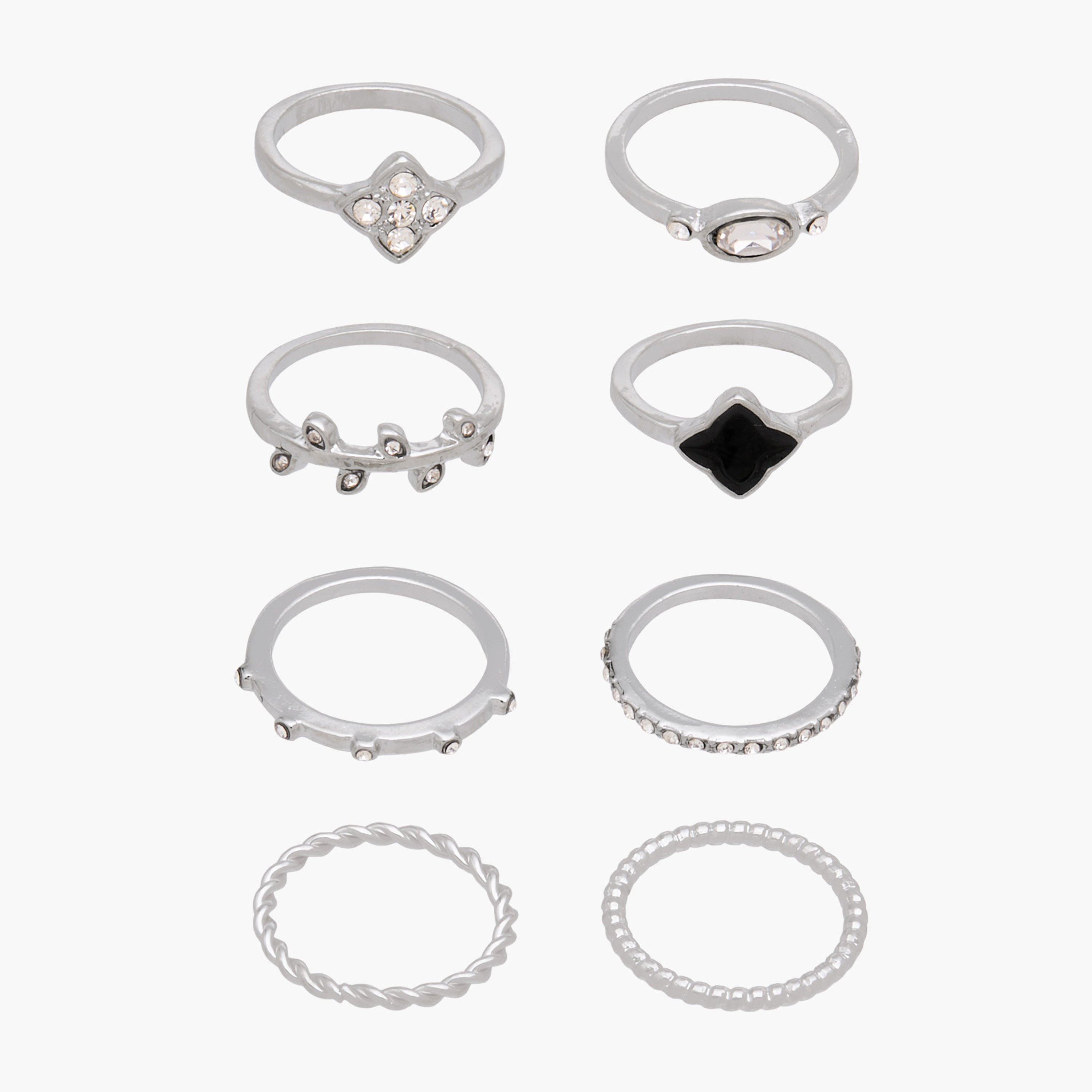 8-Pc Embellished Ring Sets Silver Tone
