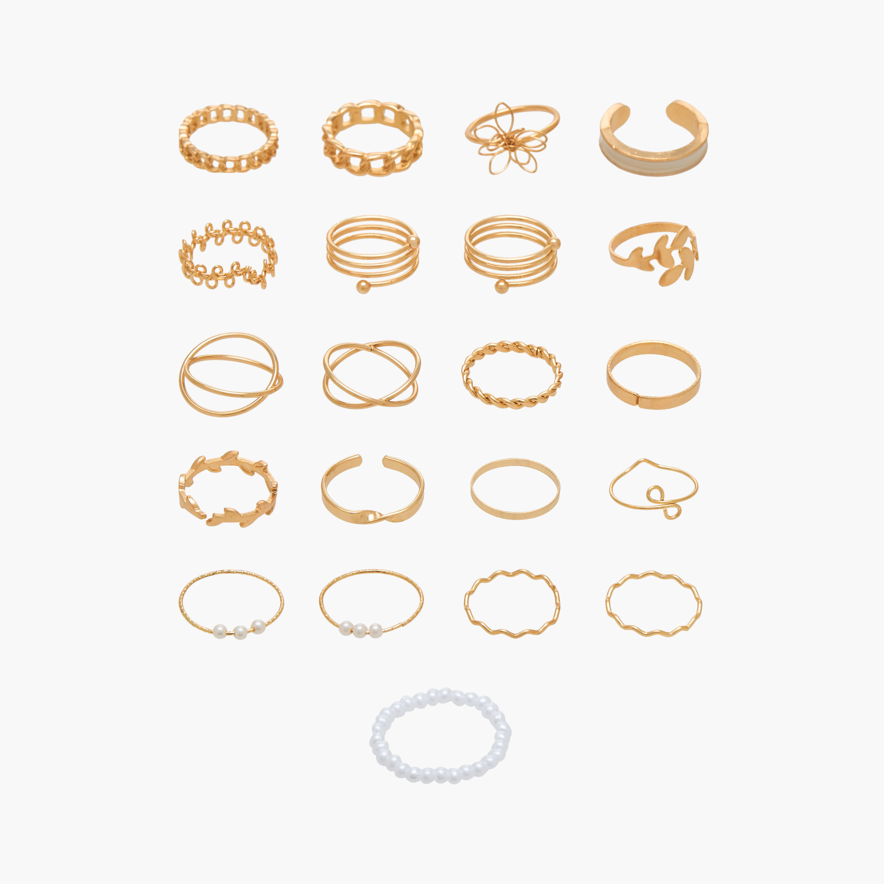 21-Piece Metal Assorted Design Ring Set
