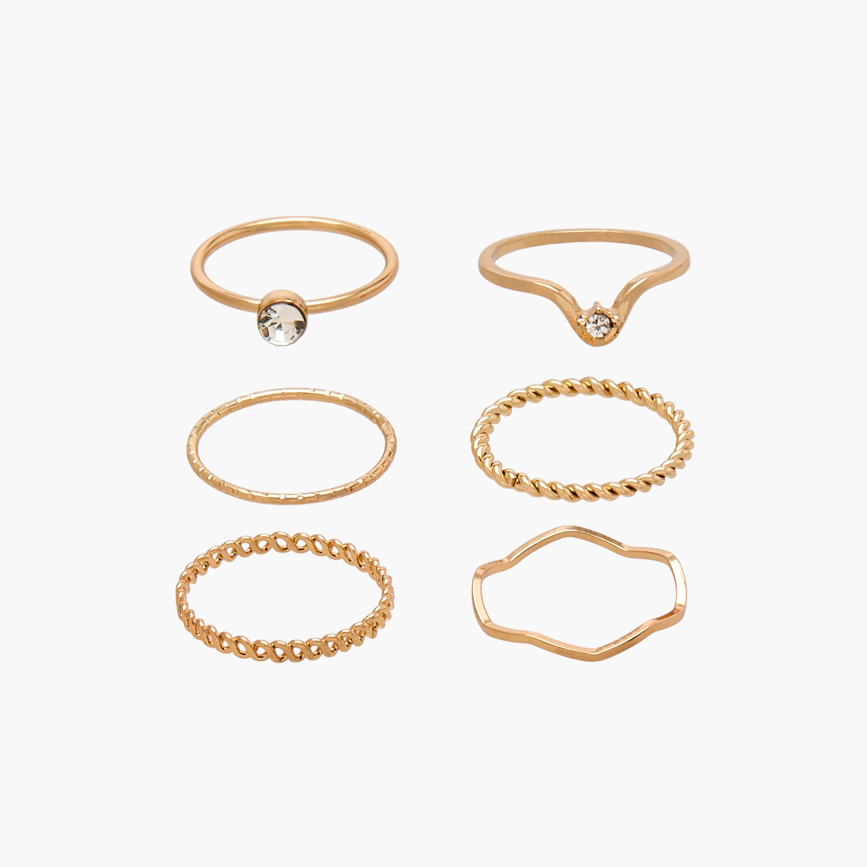 6-piece Assorted Ring Sets, Gold Tone