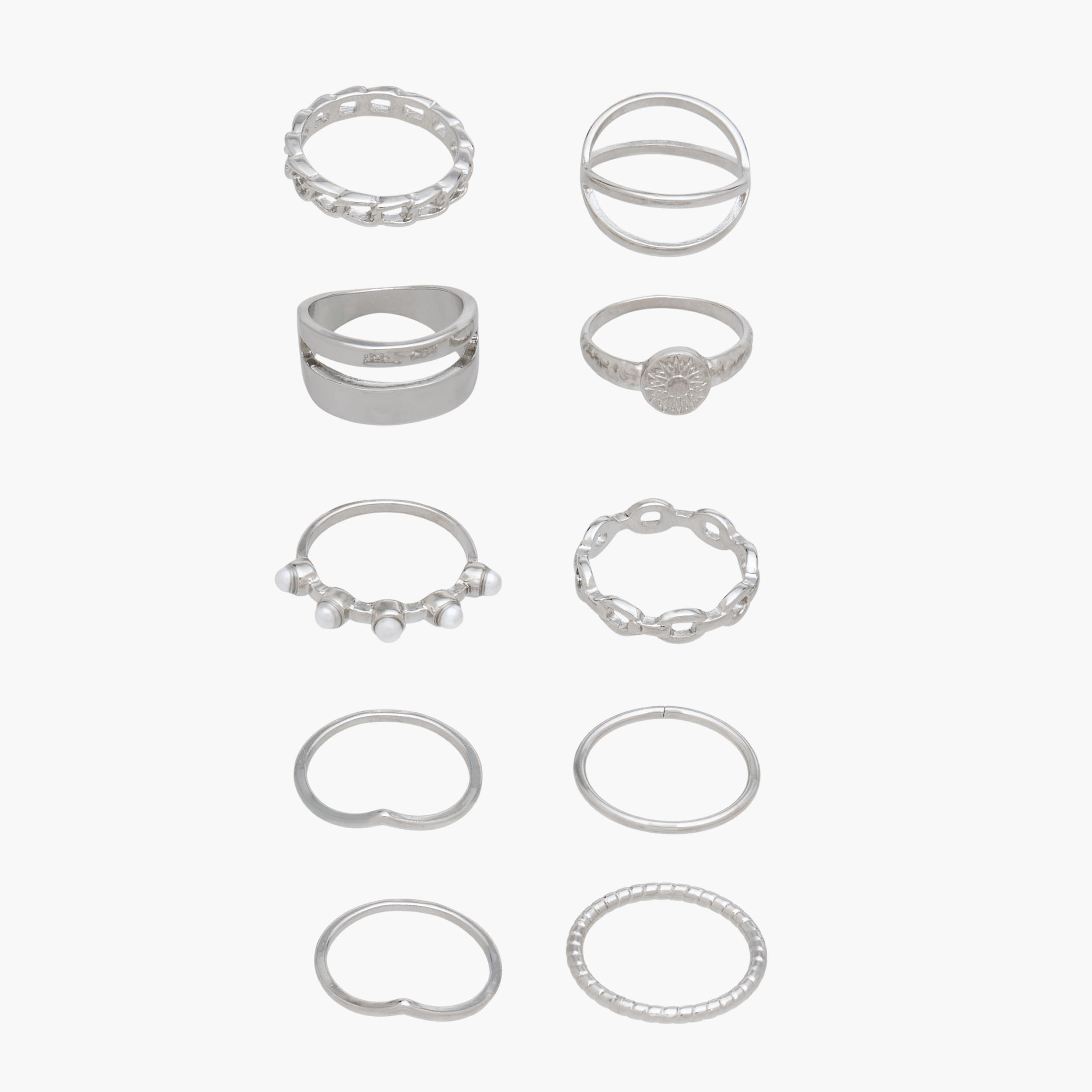 10-Pc Assorted Stackable Ring Sets Silver Tone