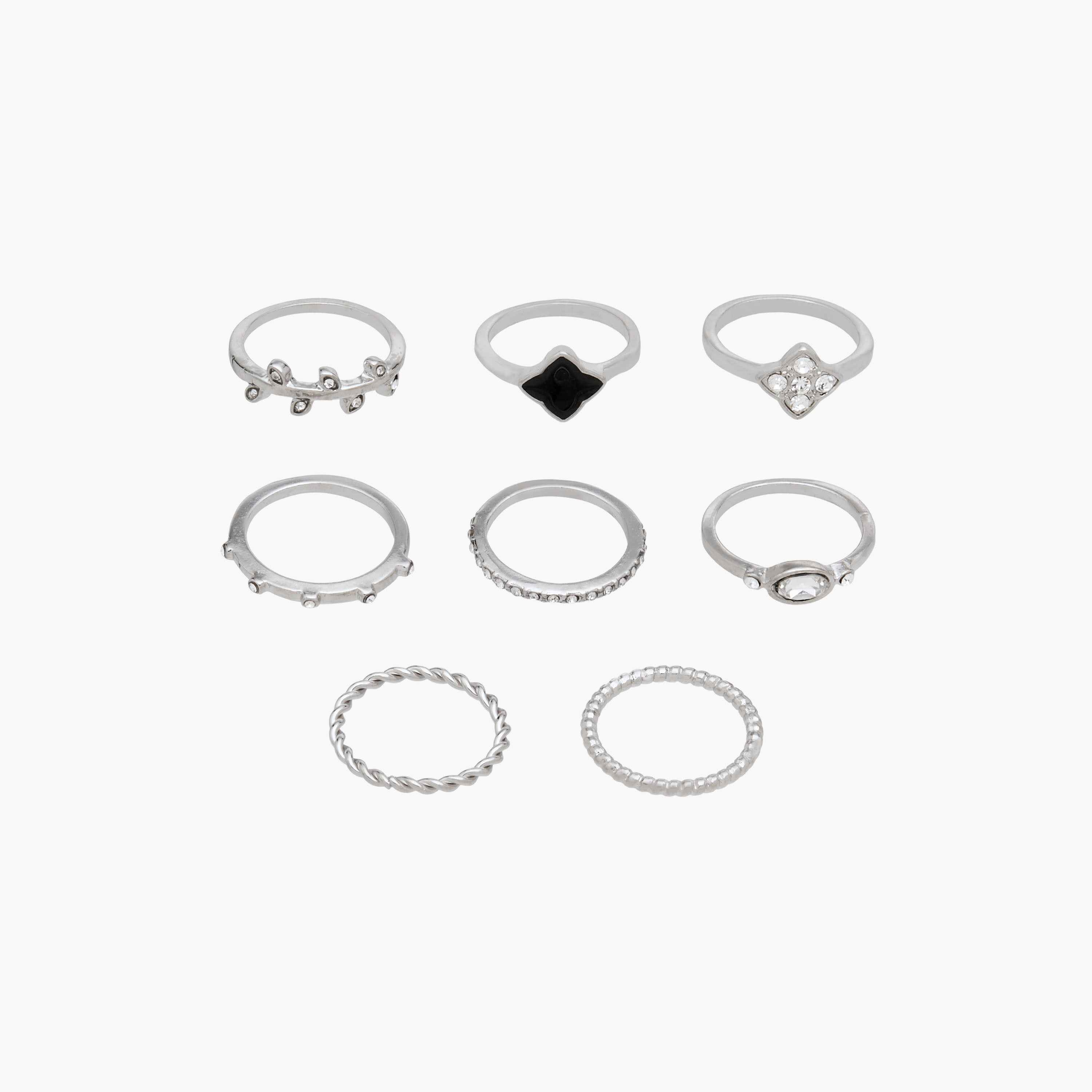 8-Piece Assorted Stackable Ring Set Silver Tone