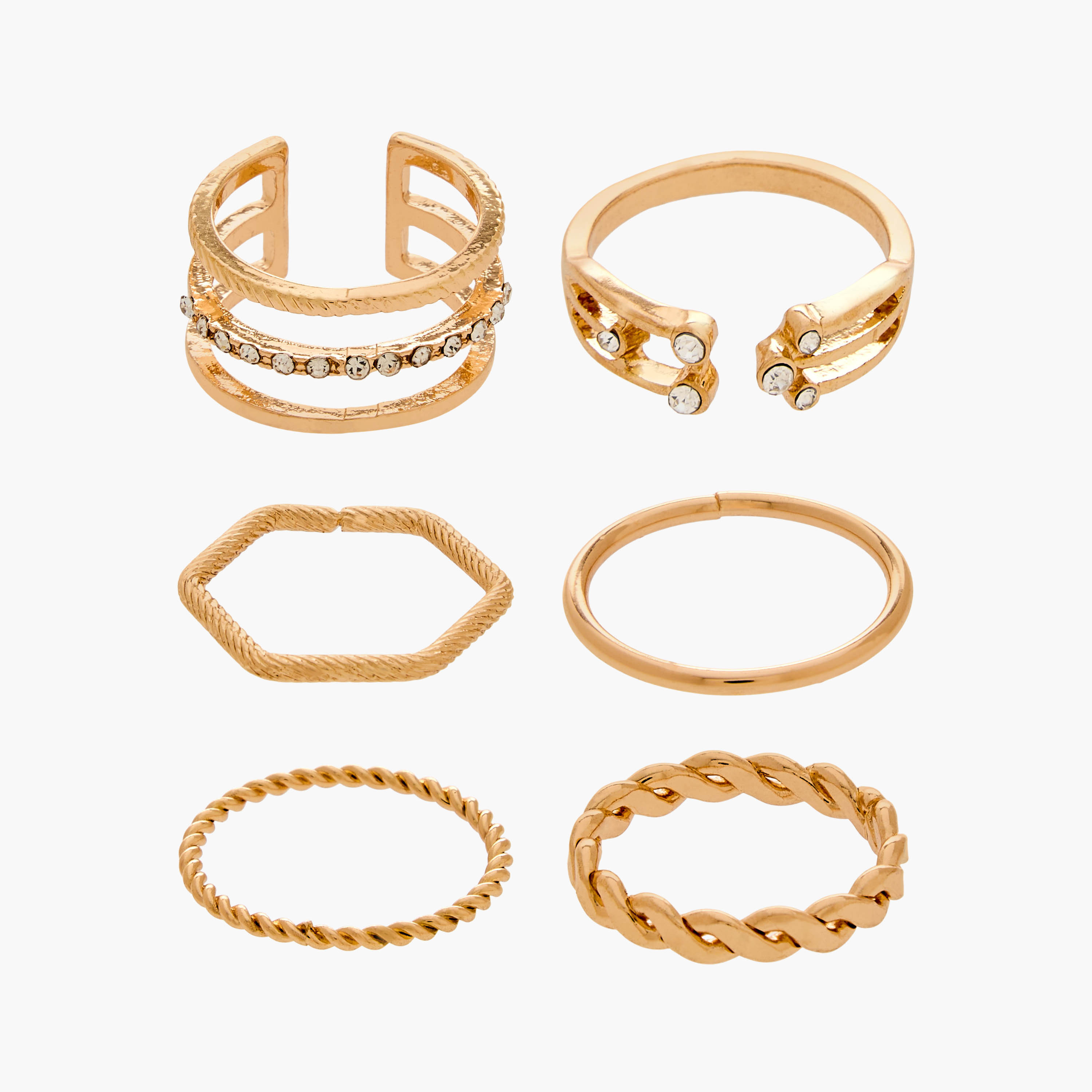 6-Pc Assorted Ring Sets Gold Tone