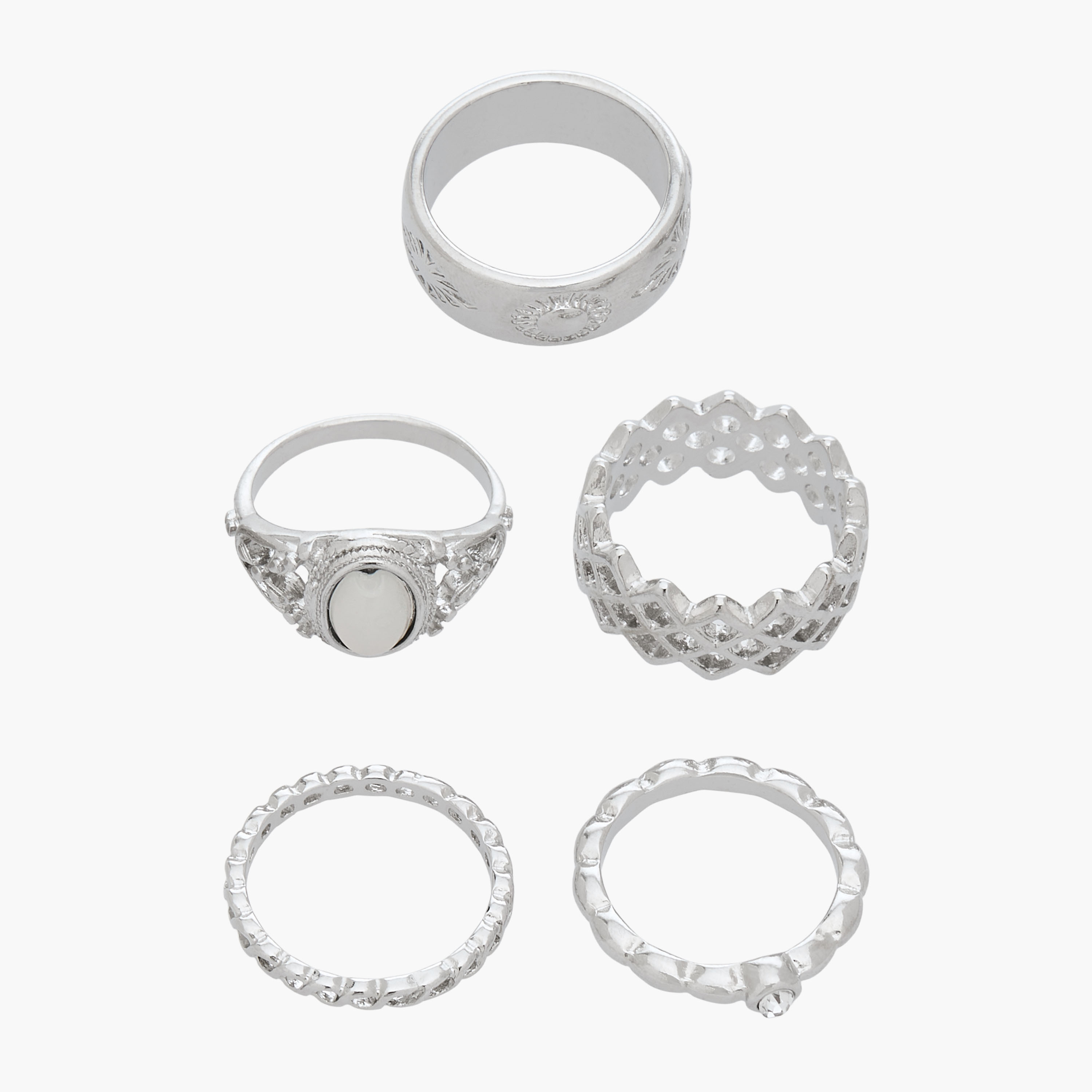 Embellished Ring Sets 5-Piece Silver Tone