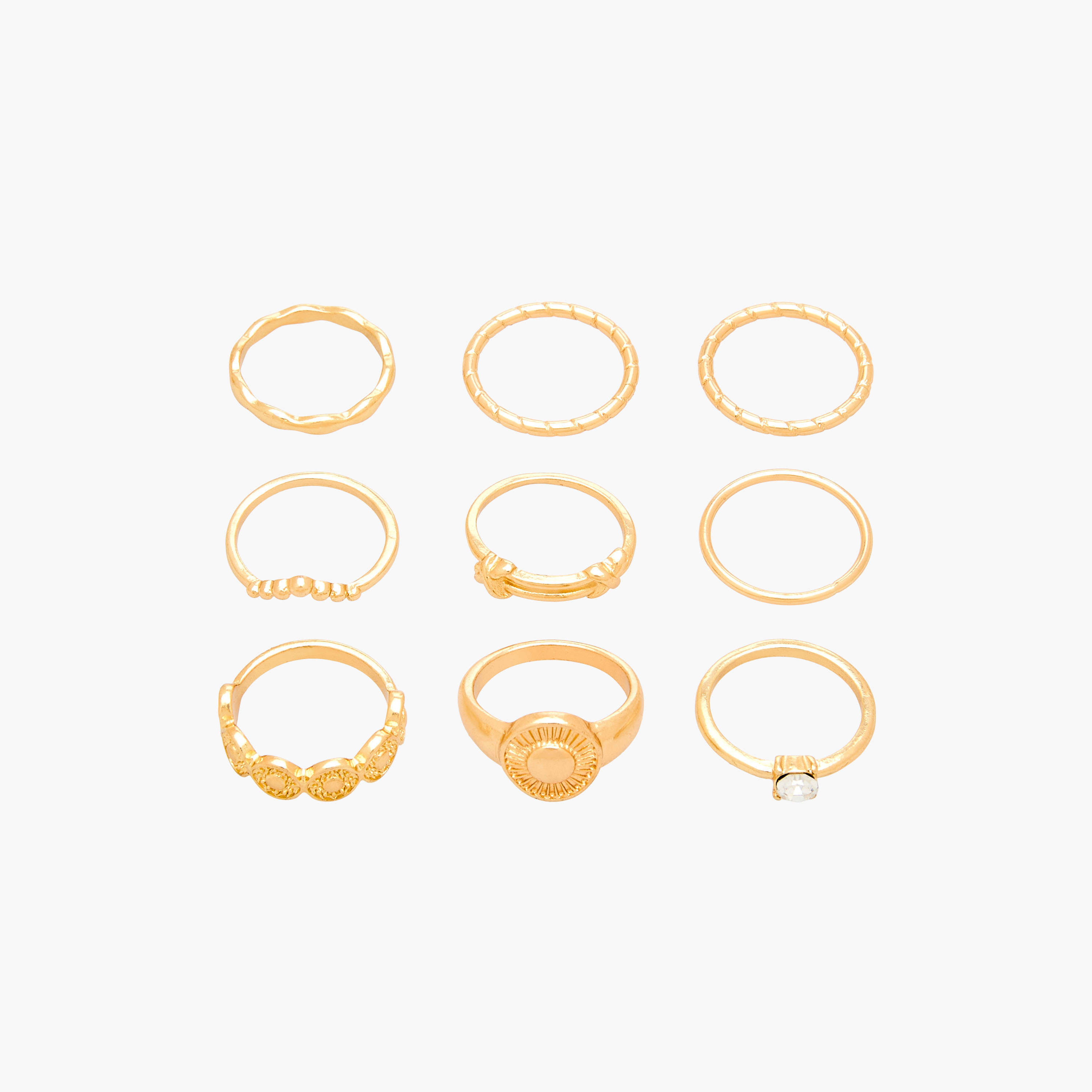 Set of 9 - Assorted Gold Tone Ring