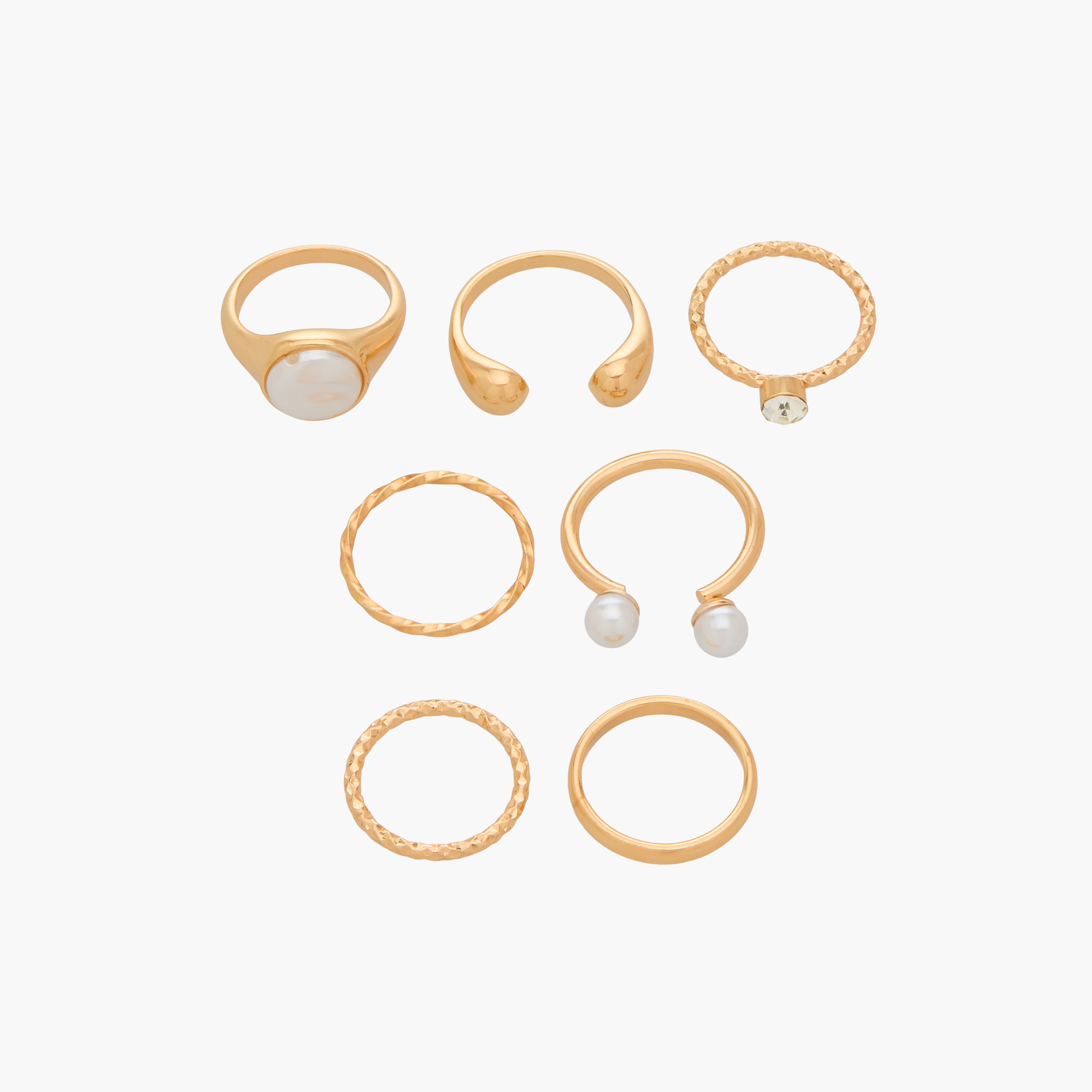 Set of 7 - Assorted Gold Tone Rings