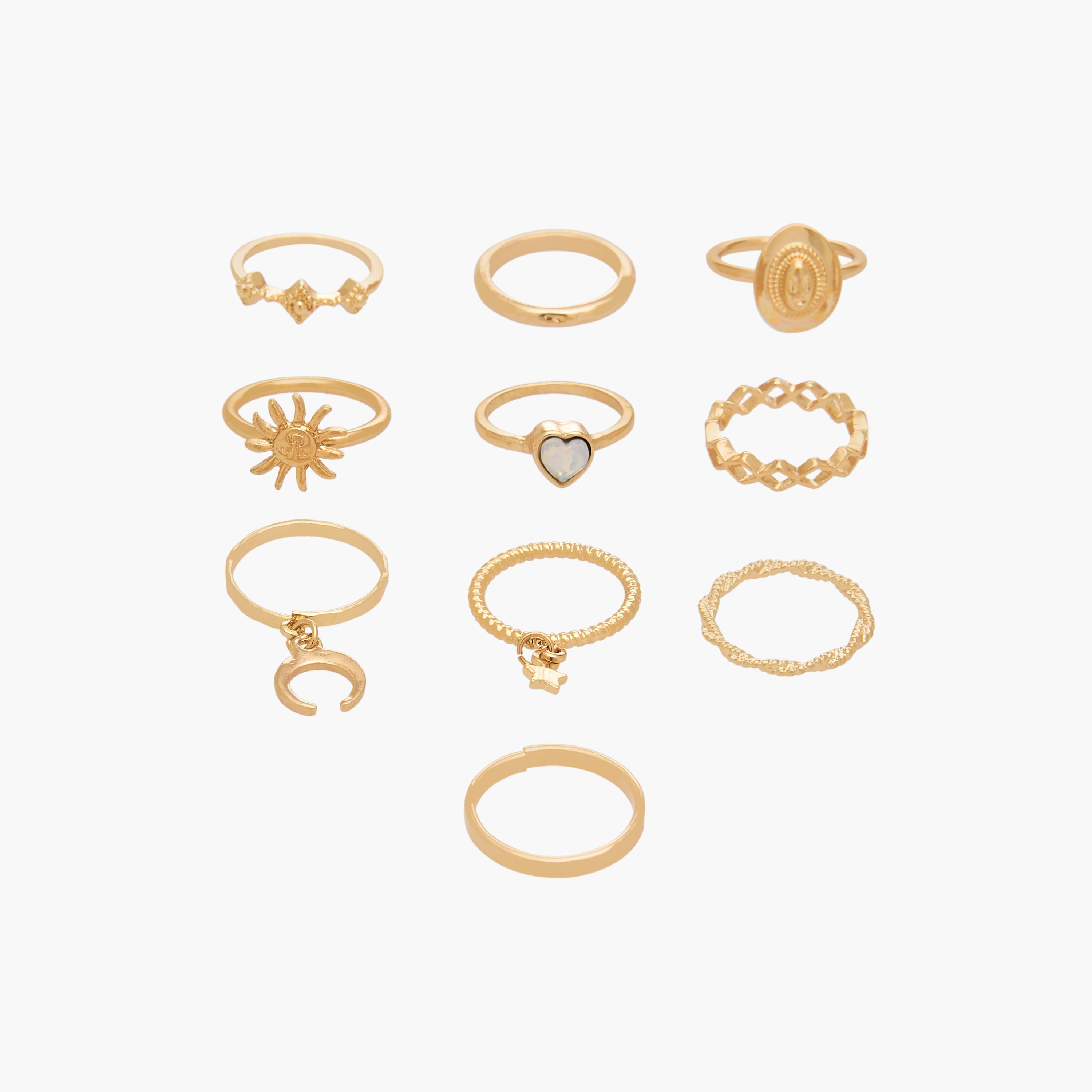 10-Piece Celestial Ring Sets Gold Tone