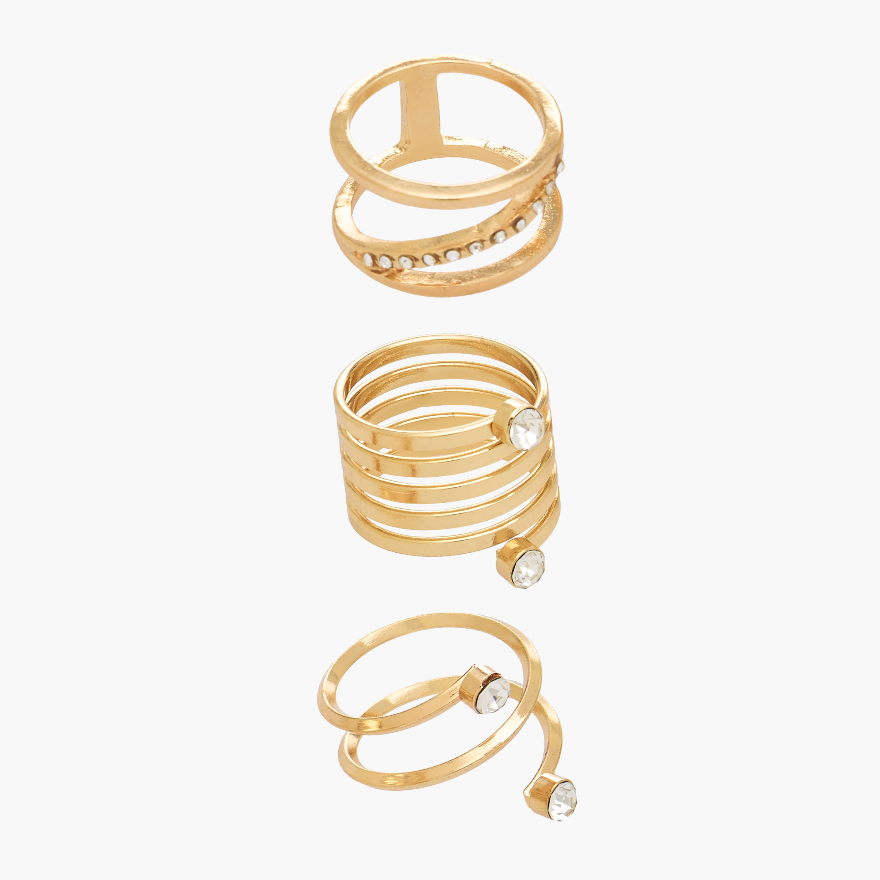 3-Piece Ring Set with Stone Embellishments Gold