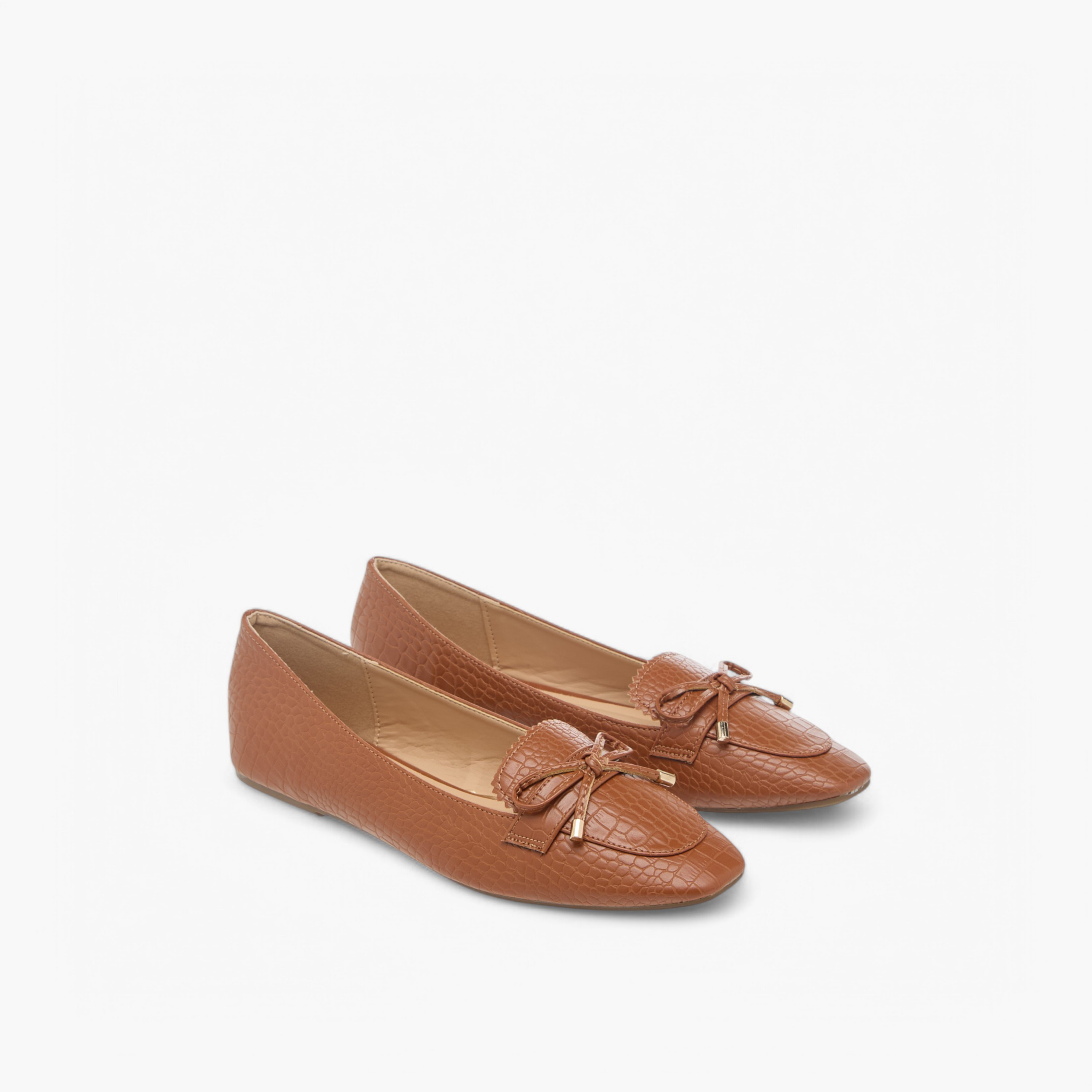 Women's Textured Bow Slip-On Square Toe Ballerina Shoes