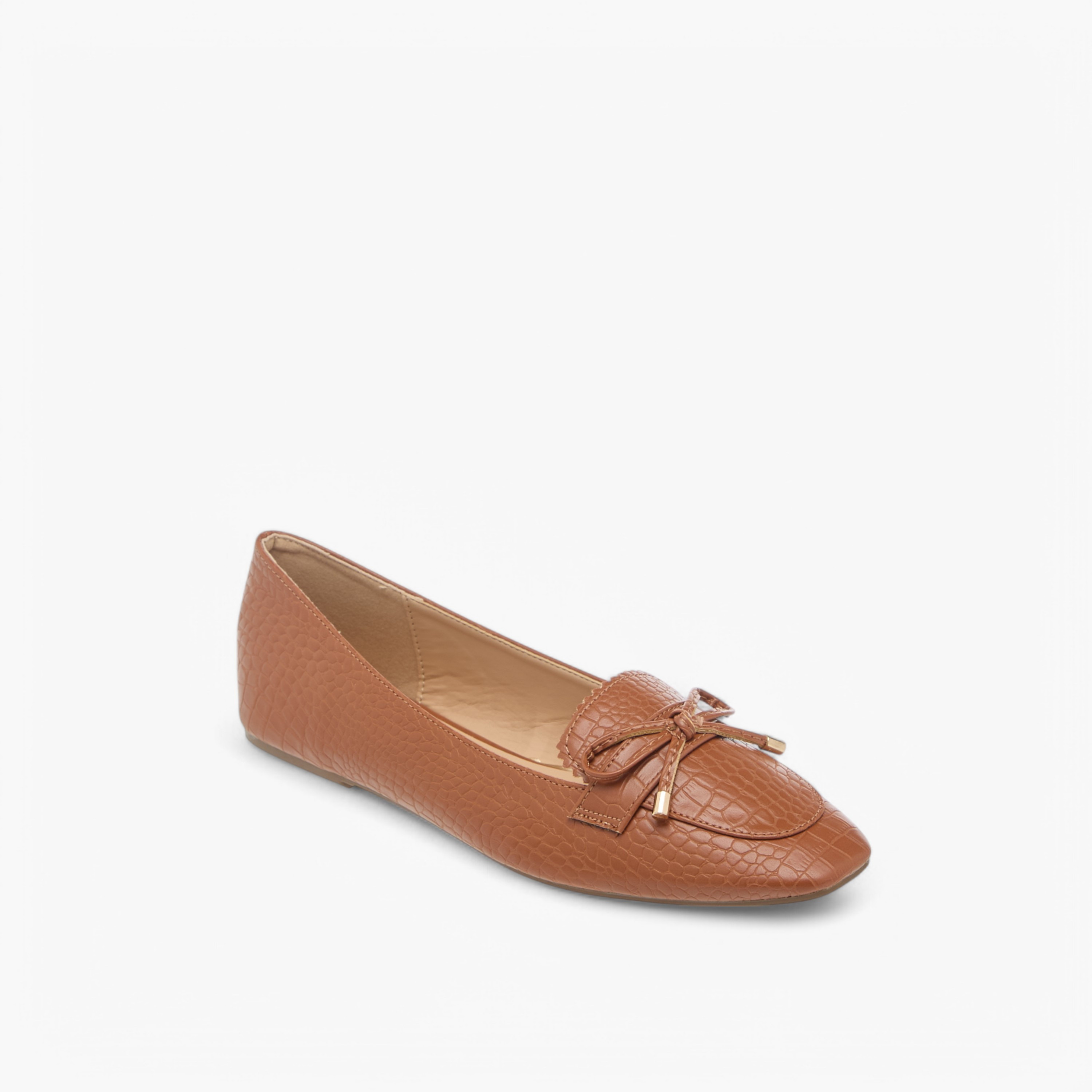 Celeste Women's Bow Textured Slip-On Square Toe Ballerina Shoes