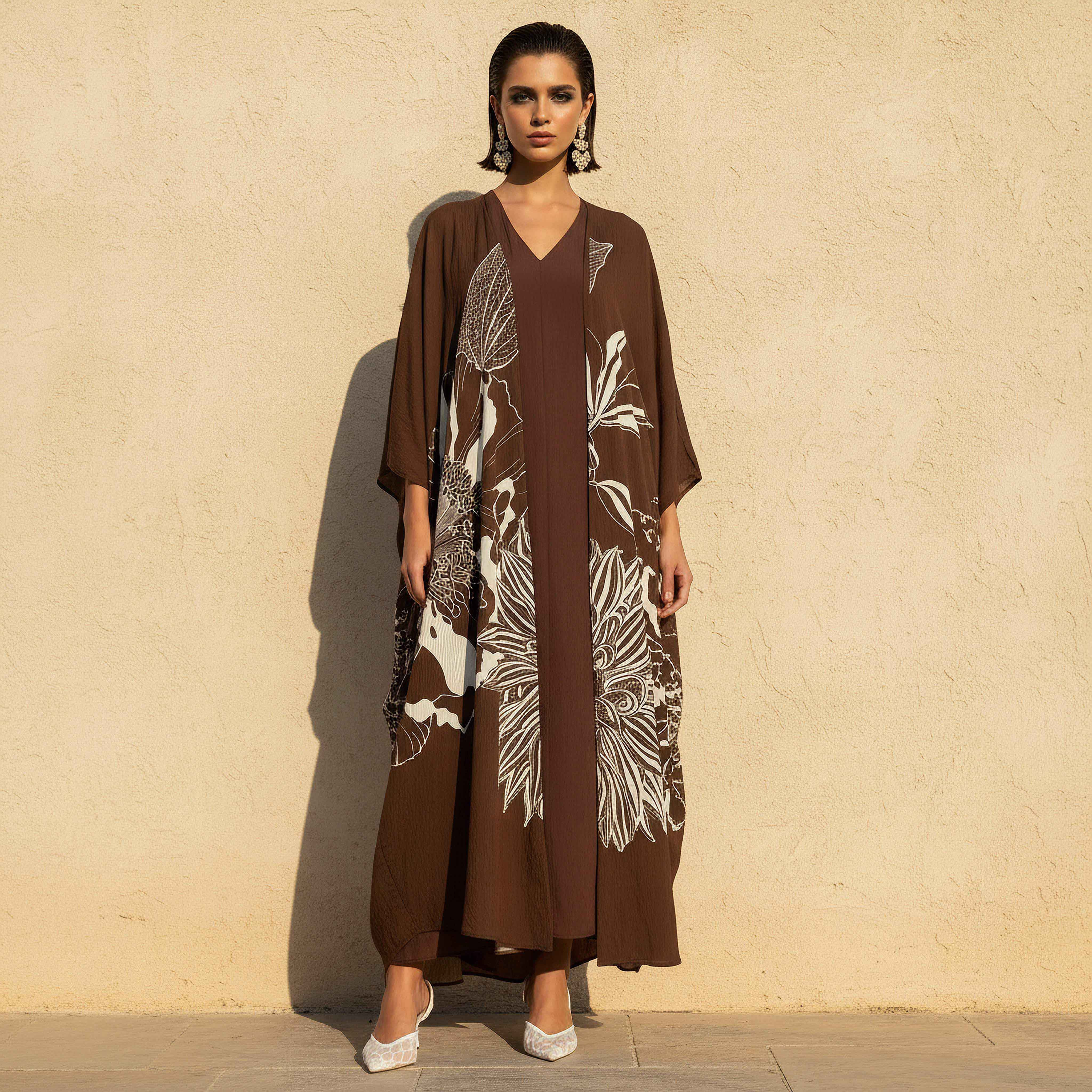 Floral Print A-line Midi Dress & Shrug