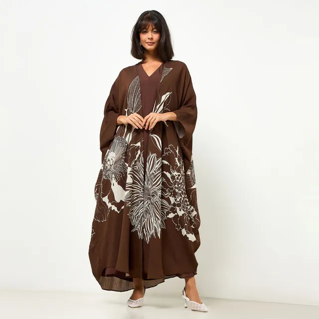 Floral Print A-line Midi Dress & Shrug – image 3