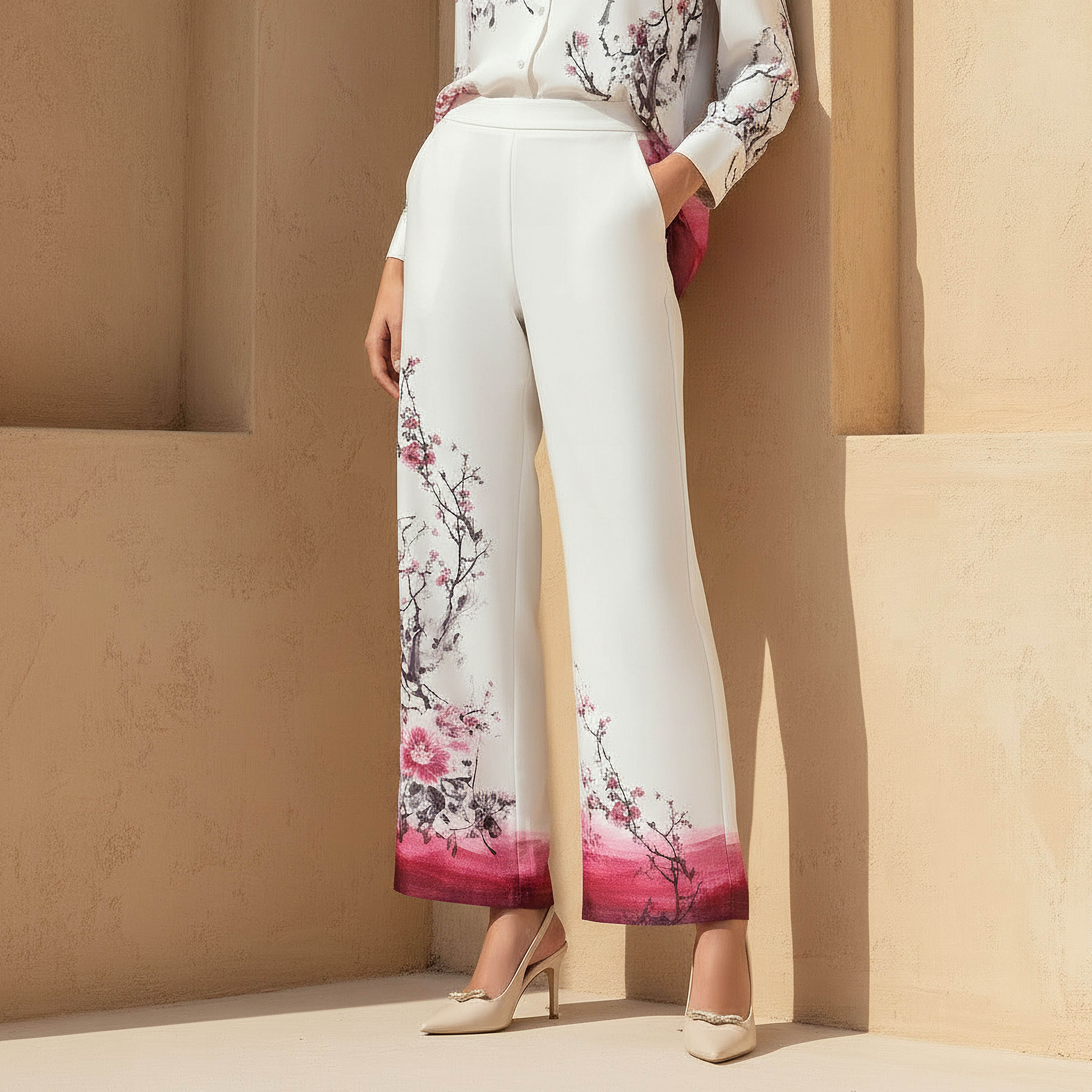 Wide Leg Floral Print Pants
