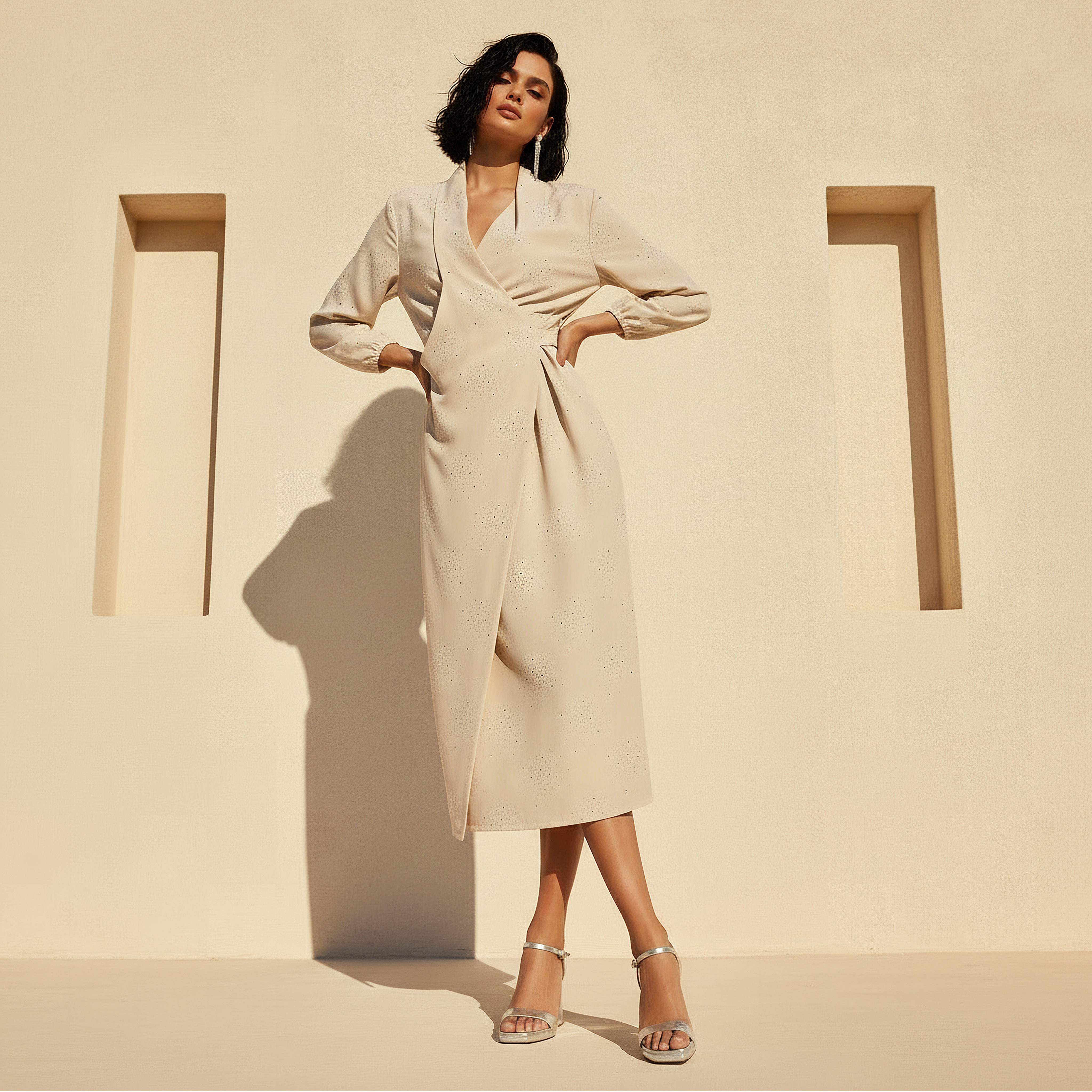 Iconic Wrap Midi Dress with Draped Pattern