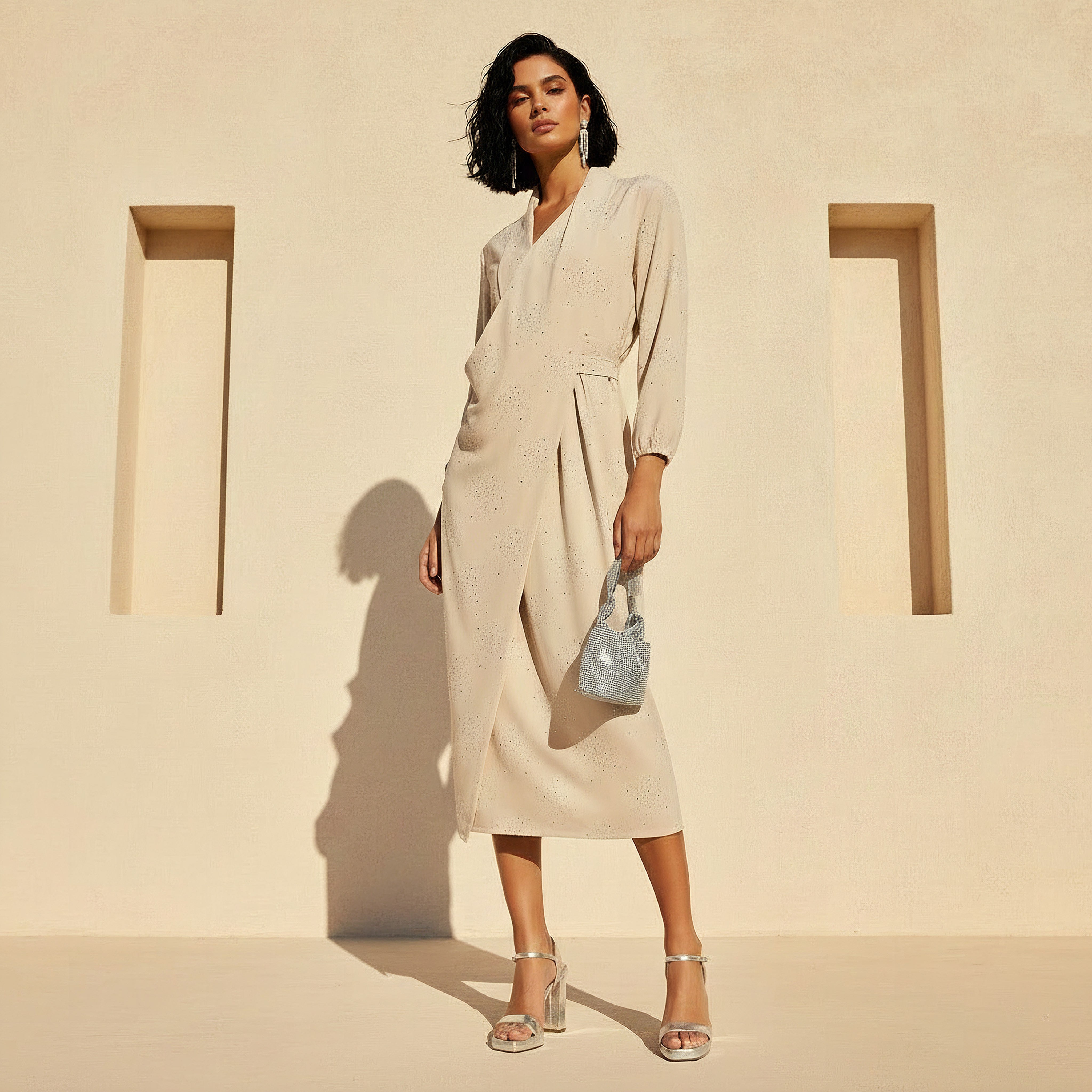 Iconic Wrap Midi Dress with Draped Pattern