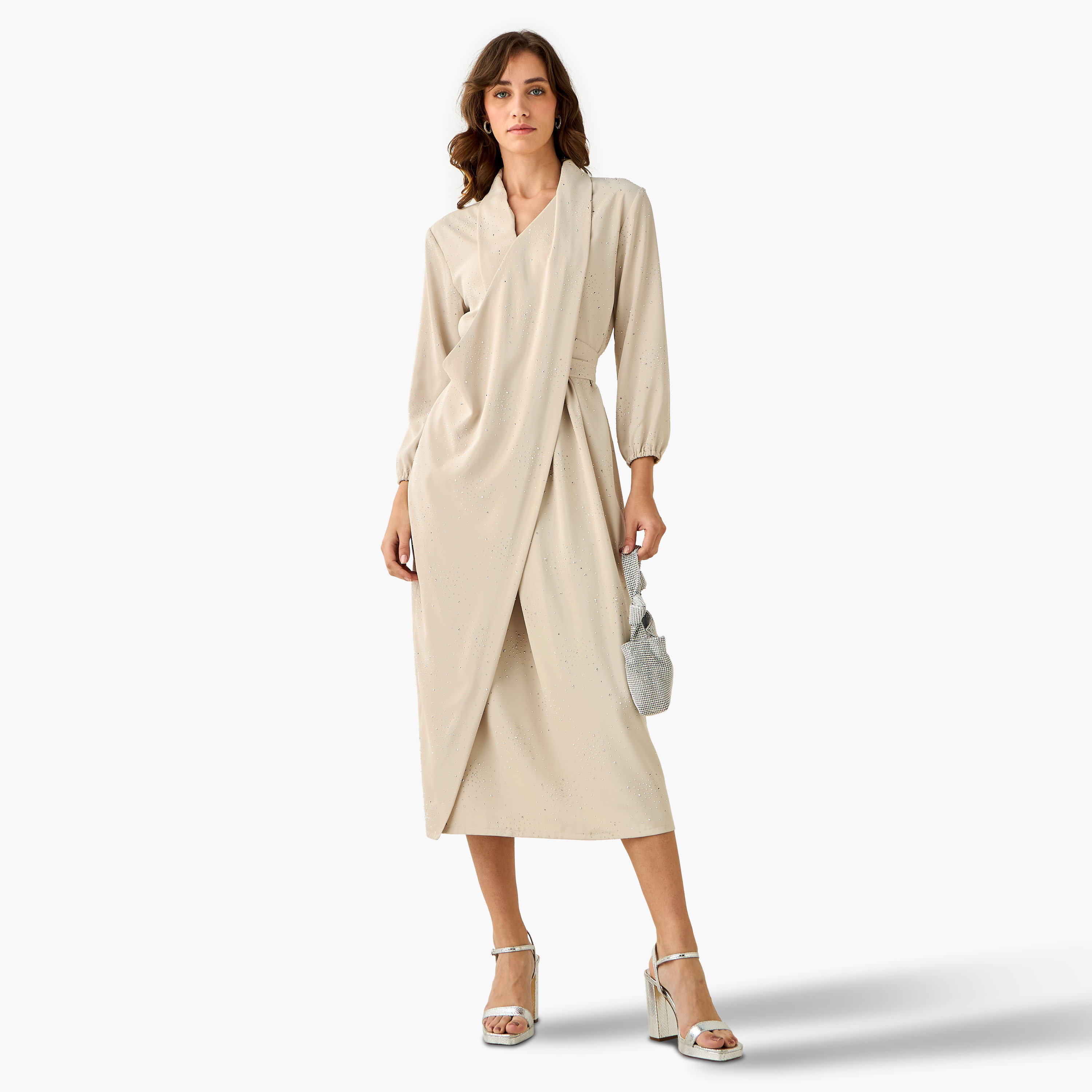 Iconic Wrap Midi Dress with Draped Pattern