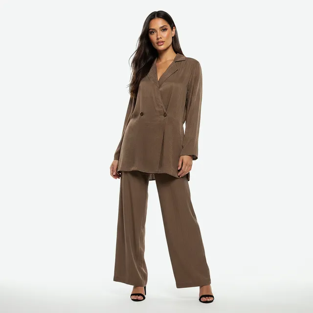 Polyester Stretch Long-Sleeve Notch Collar Wrap Top – image 5
