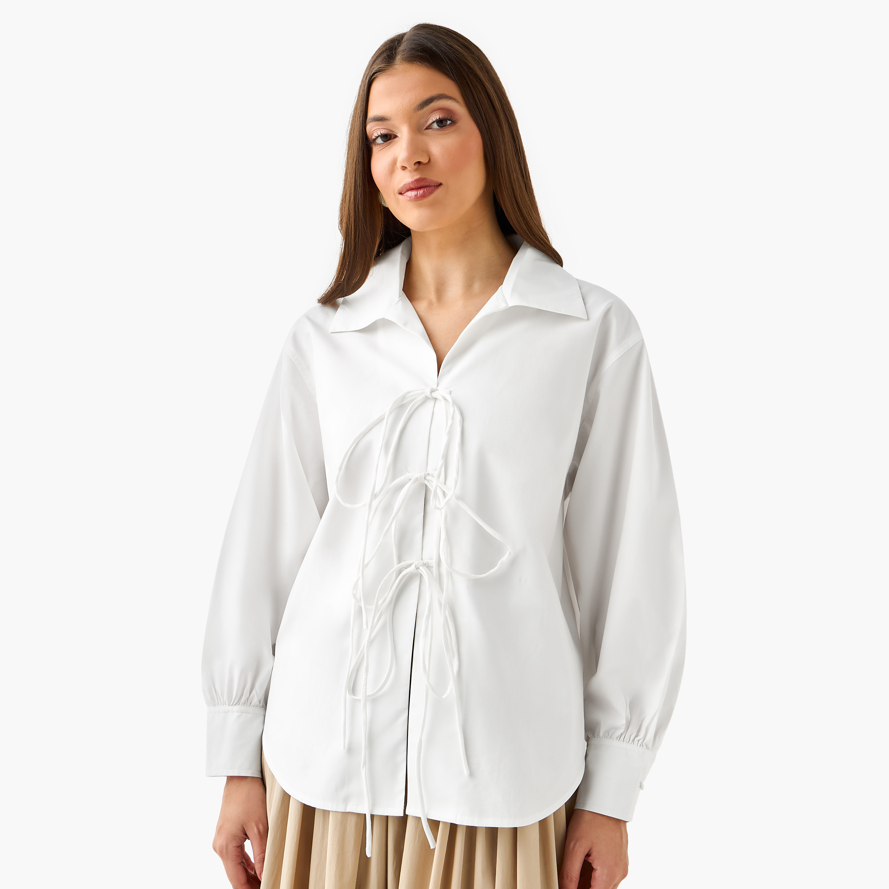 Iconic Relaxed Fit Cotton Shirt with Tie-Ups