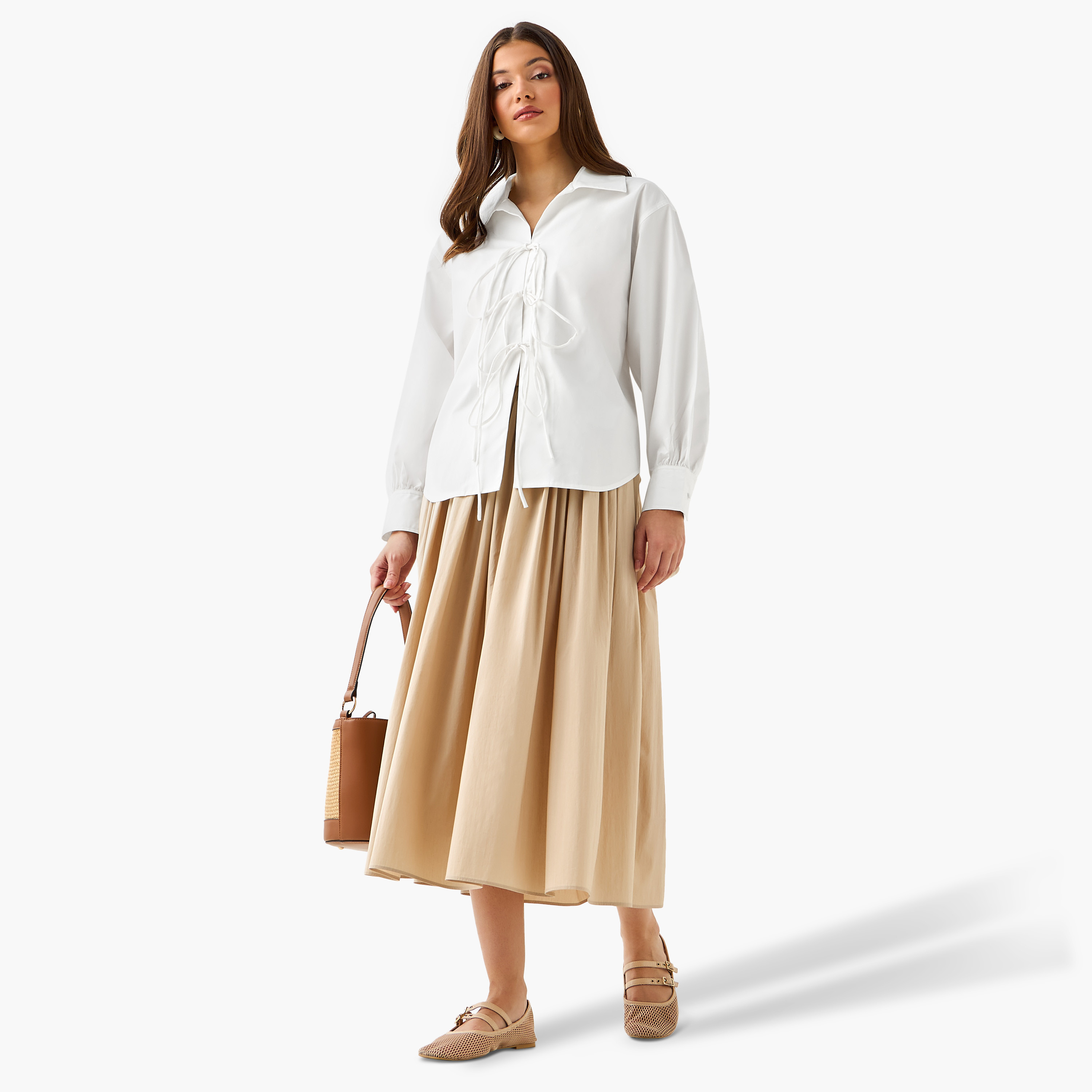 Iconic Relaxed Fit Cotton Shirt with Tie-Ups