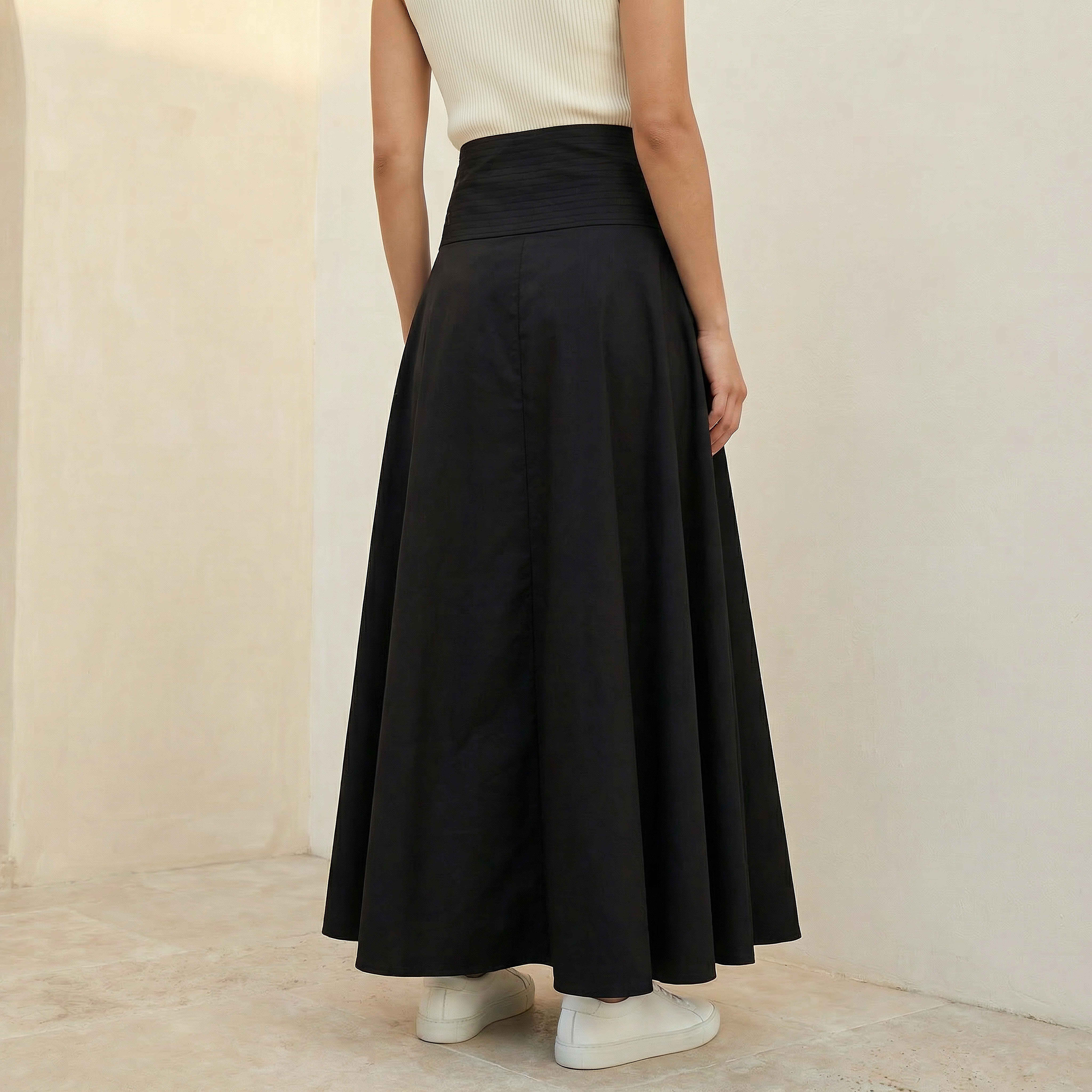 Iconic Maxi Length Cotton A-line Skirt with Panelled Waistband