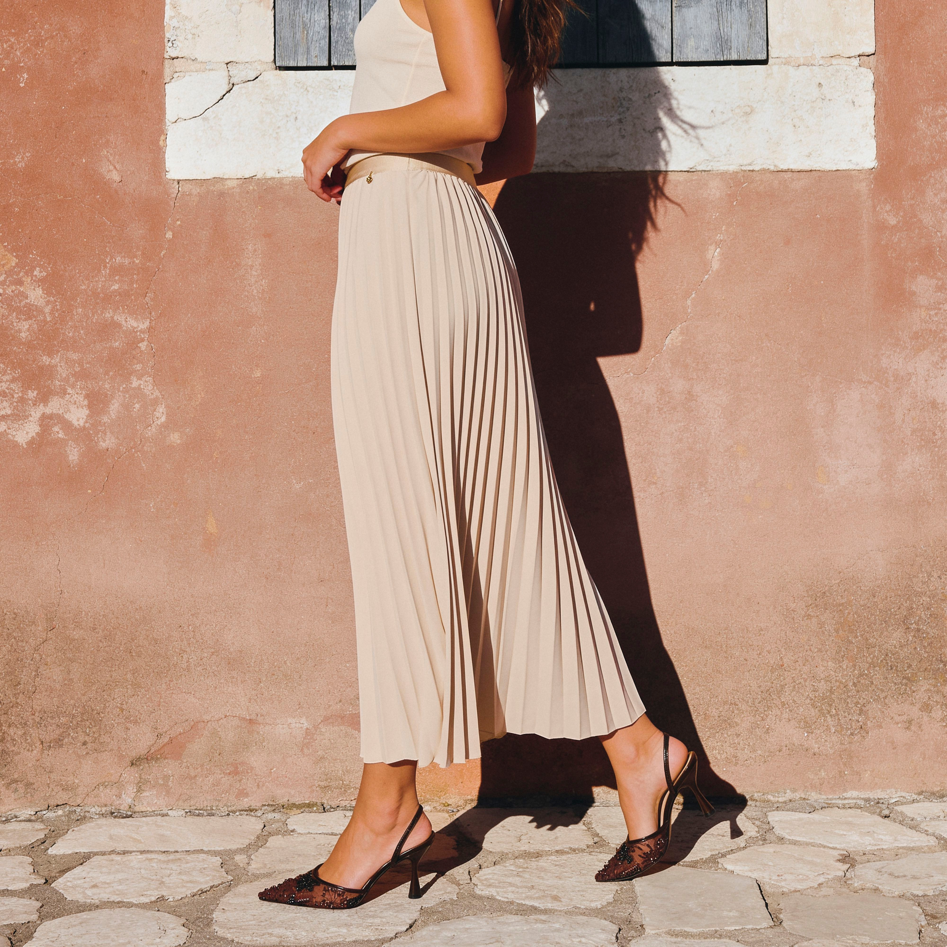 Pleated Midi A-line Skirt