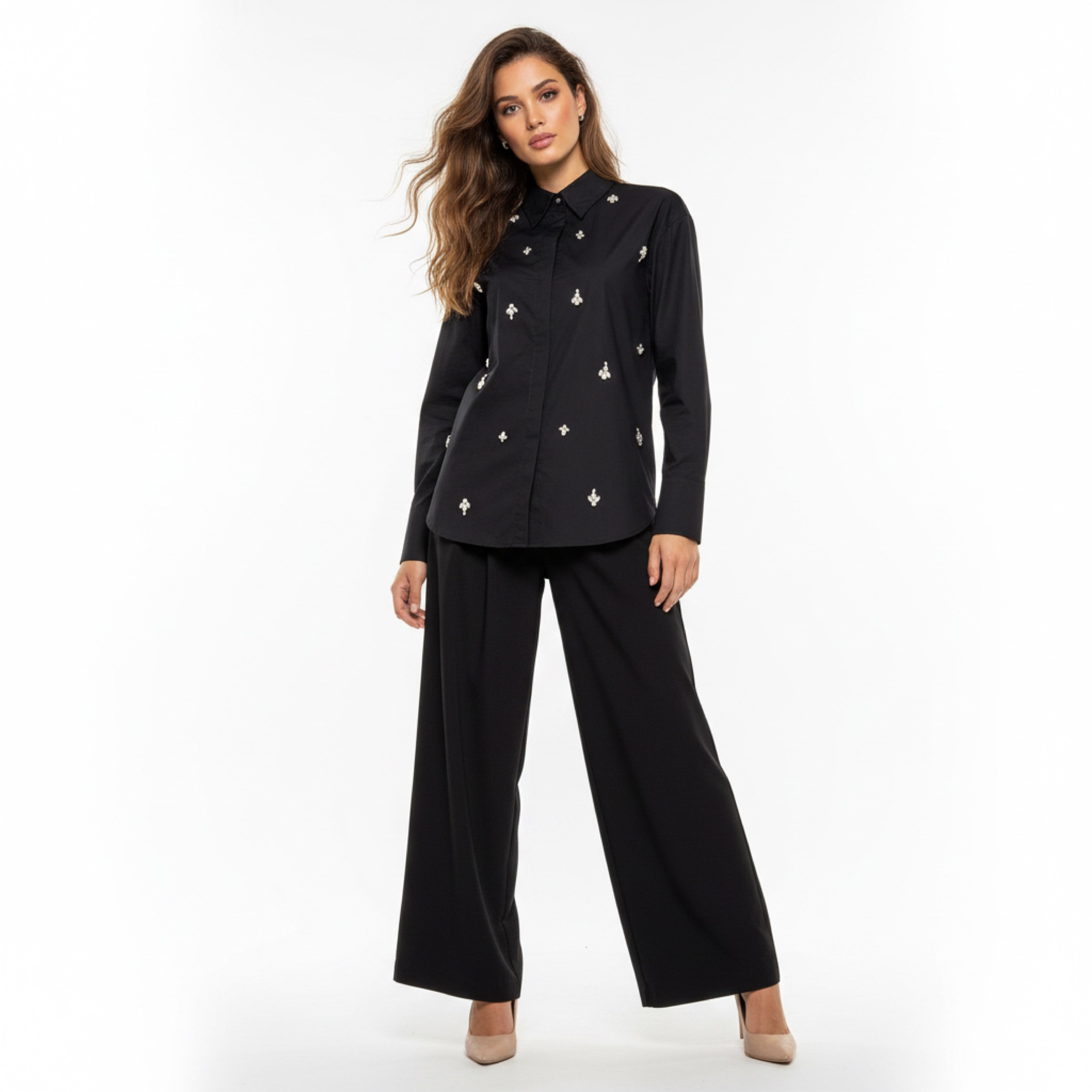 Iconic Relaxed Fit Cotton Shirt with Stone Embellishment