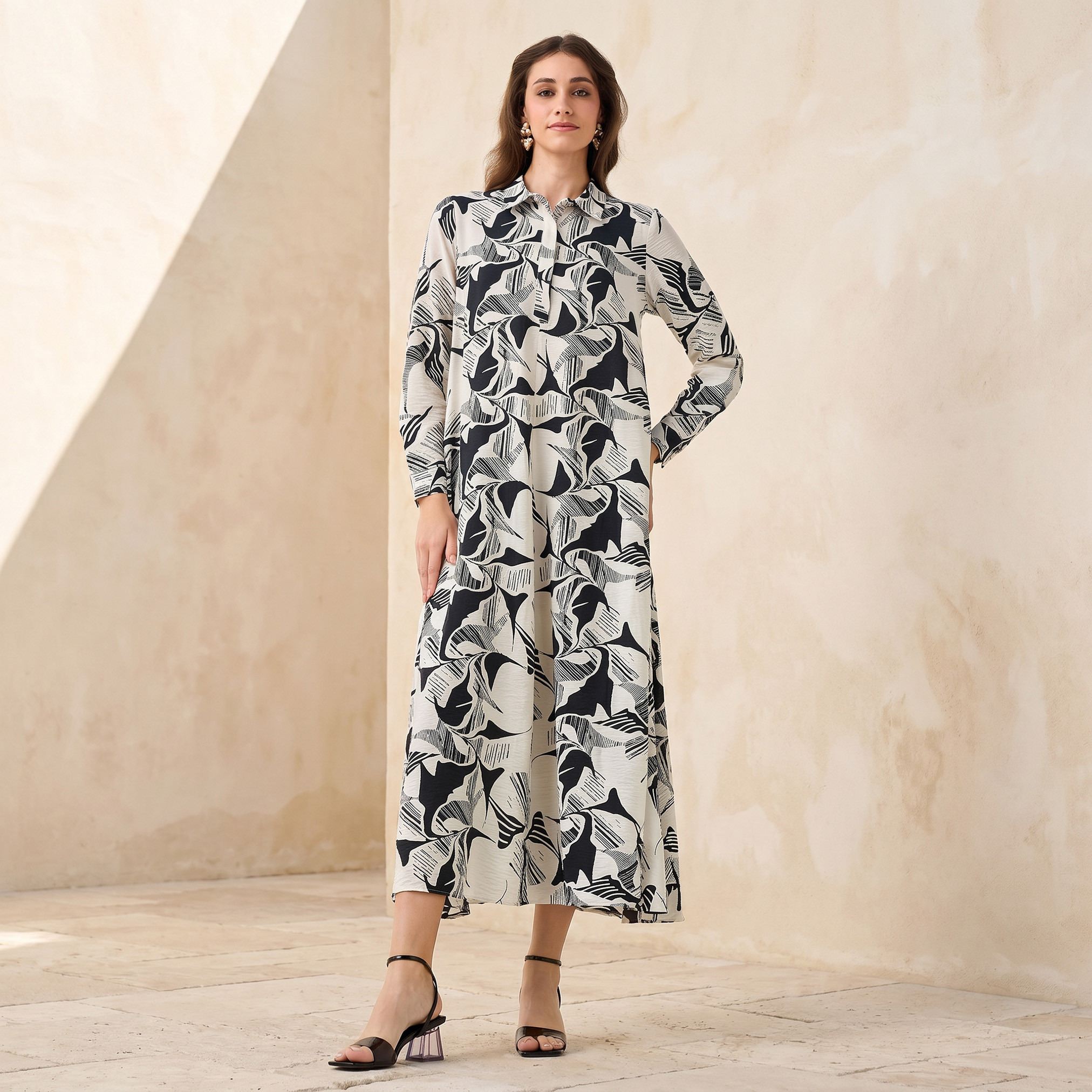 Iconic Printed Women Shirt Dress with Concealed Placket