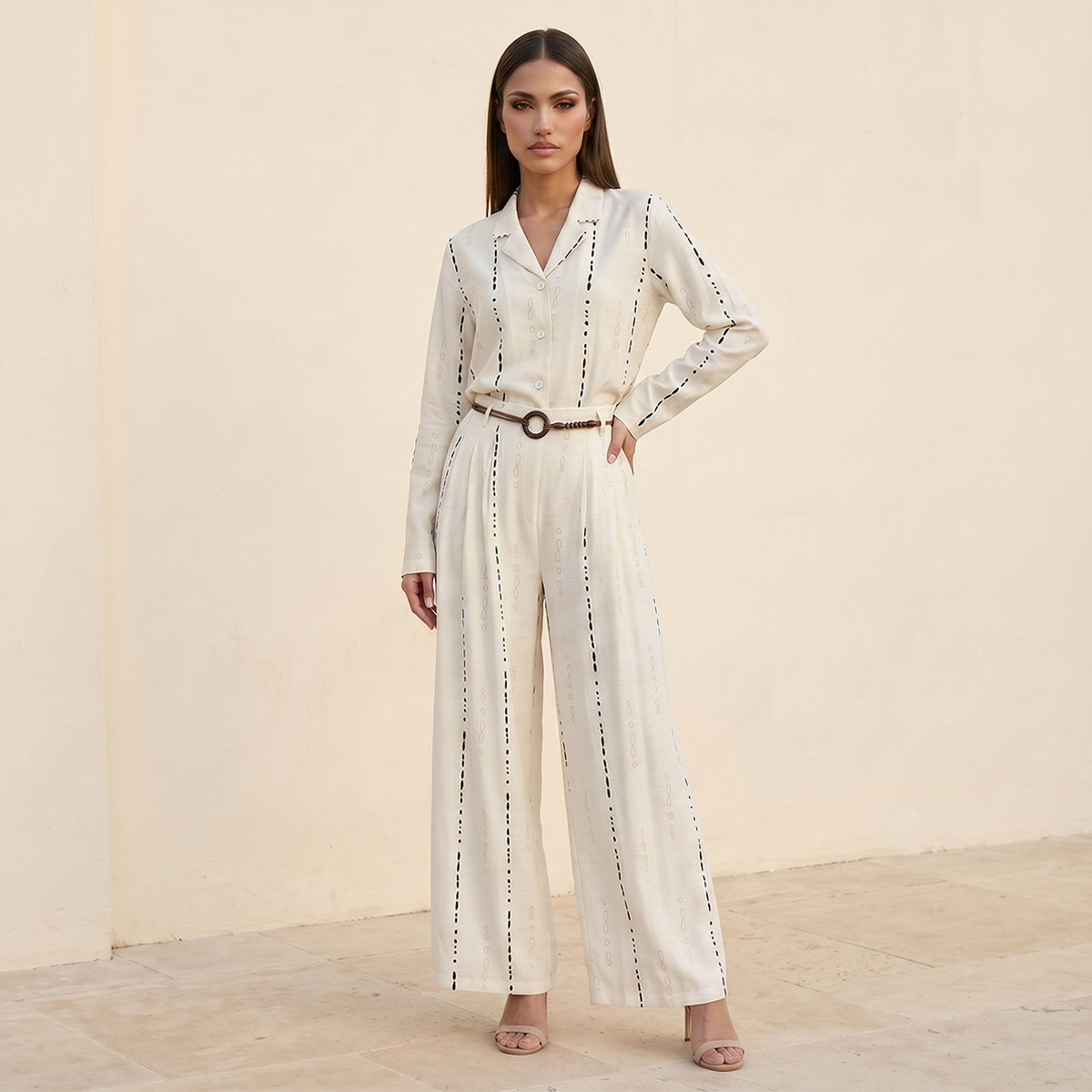 Splash Iconic Printed Wide Leg Belted Pants